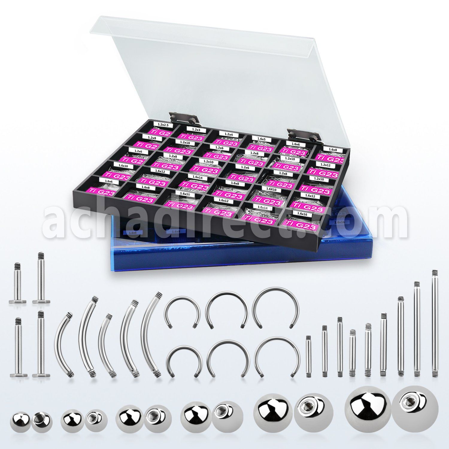 dmbj38 caja display 1000 partes piercings titanio g23 cubierta clara azul claro al por mayor