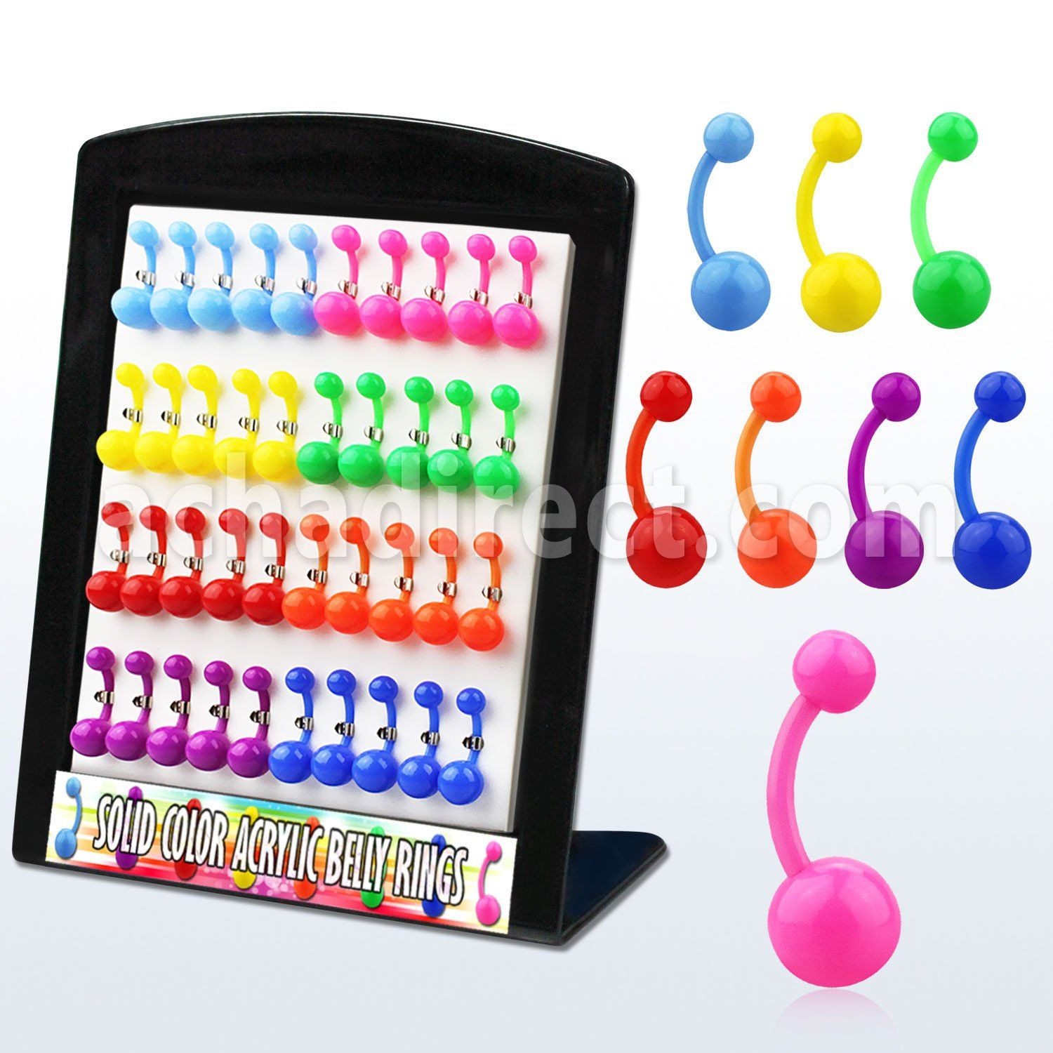 dmbna6 display 40 piercings ombligo acrilicos bolas acrilicas colores lisos 5 8mm 10mm mayorista