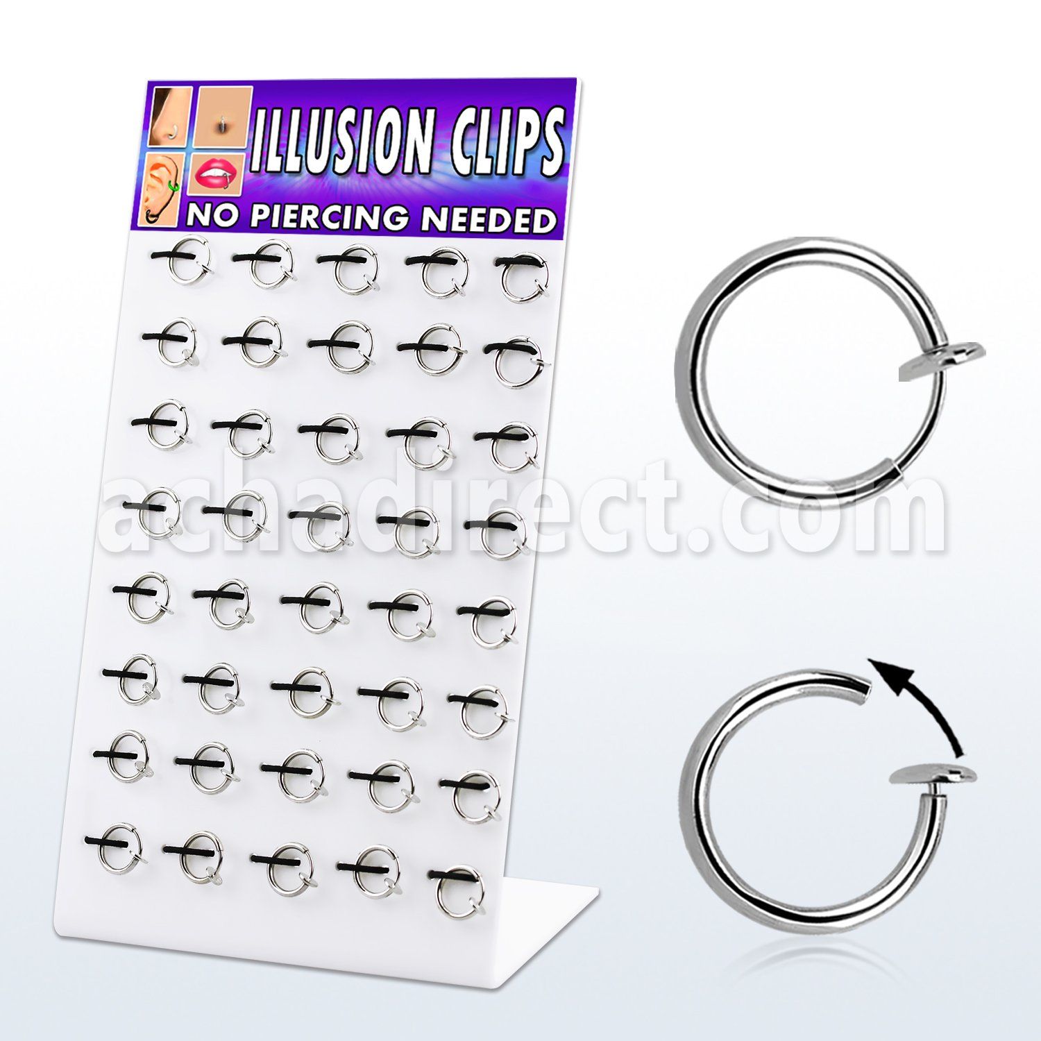 dmclp2 display 40 pares piercings falsos clip resorte 8mm 10mm distribuidor