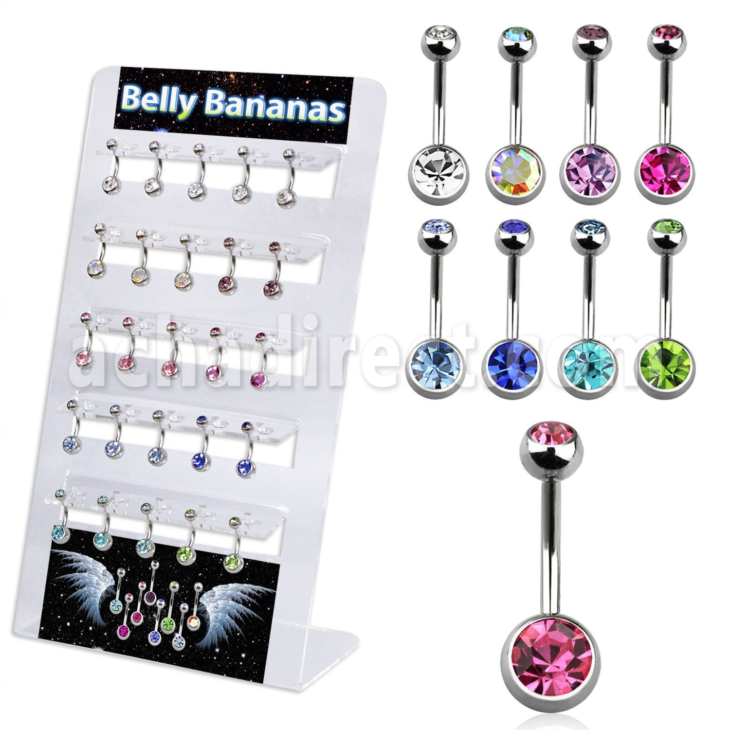 dmix2 display acrilico 25 piercings ombligo acero quirurgico bolas joya 5mm 8mm 8mm 10mm al por mayor