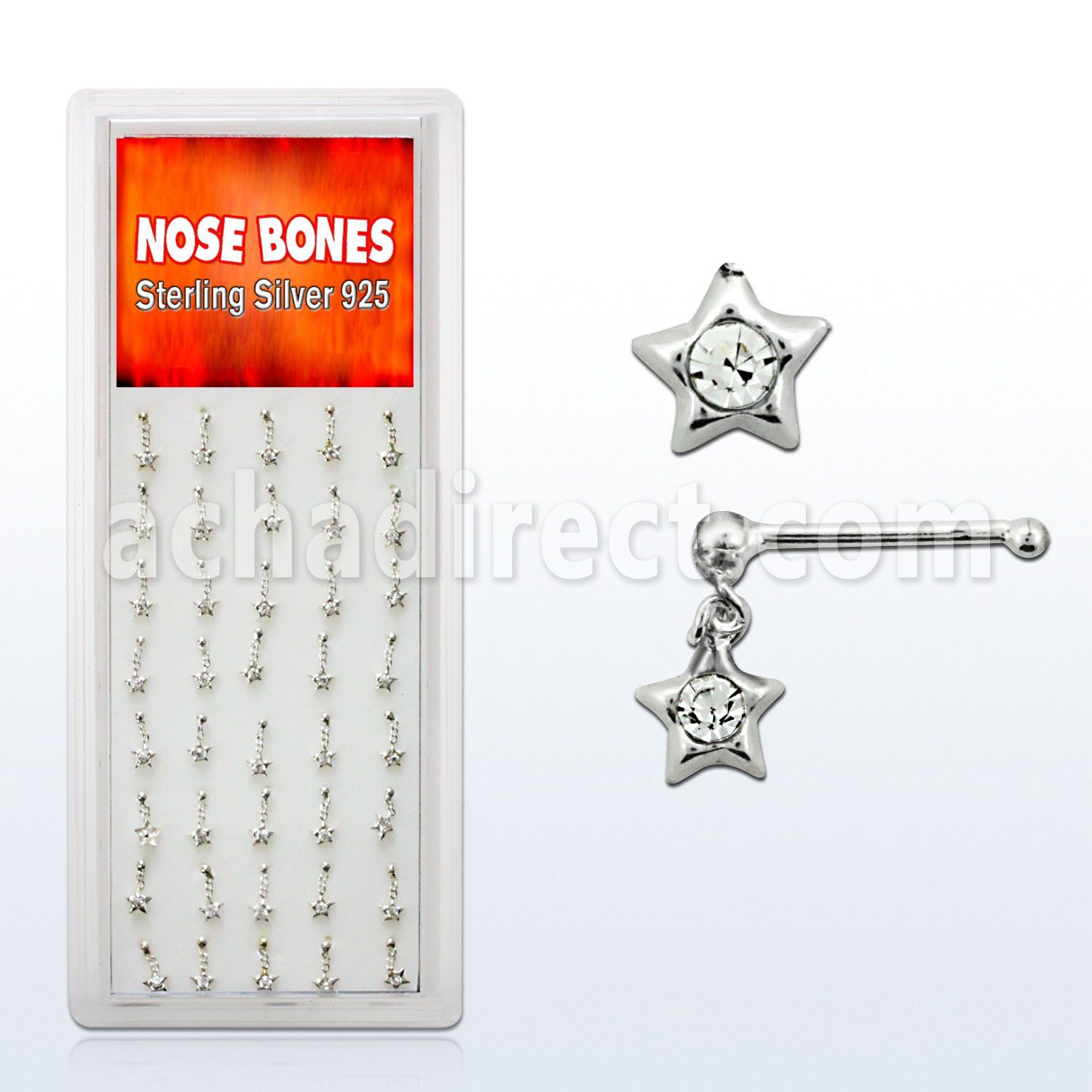 dnbdc2 caja display 40 piercing nariz hueso plata esterlina 0 6mm estrella cristal centro redondo claro venta
