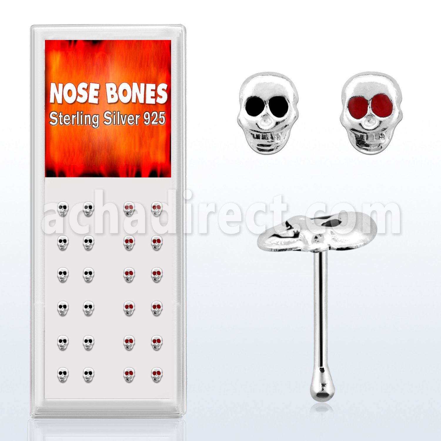 dnbskm caja display 24 piercing nariz hueso plata 0 6mm calavera ojos resina colores distribuidor mayorista