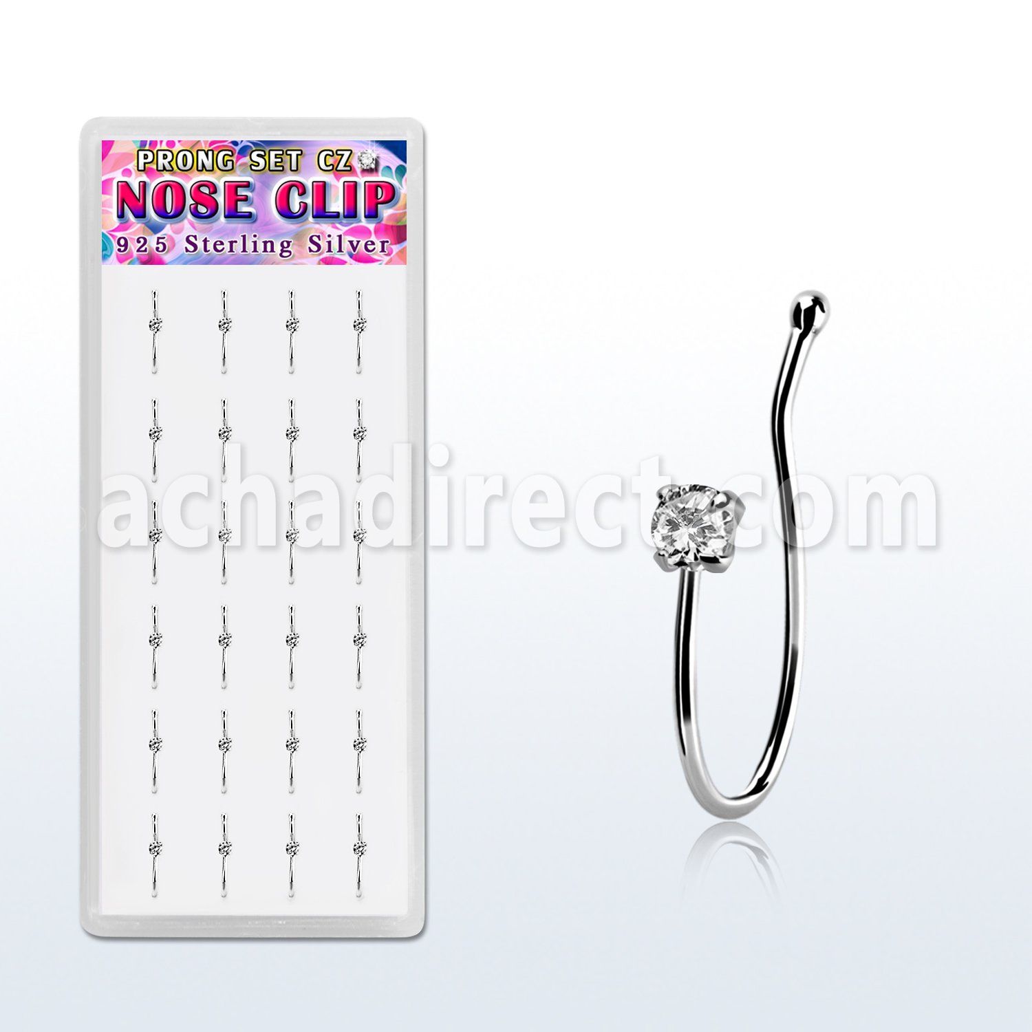 dncl11c caja display 24 piercings nariz clip plata 925 zirconia redonda 2mm distribuidor