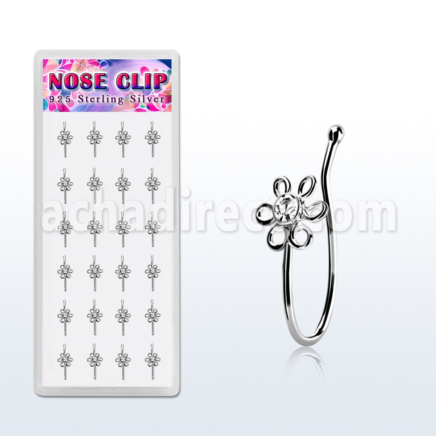 dncl3c caja display 24 piercings nariz clip plata 925 flor alambre cristal centro distribuidor