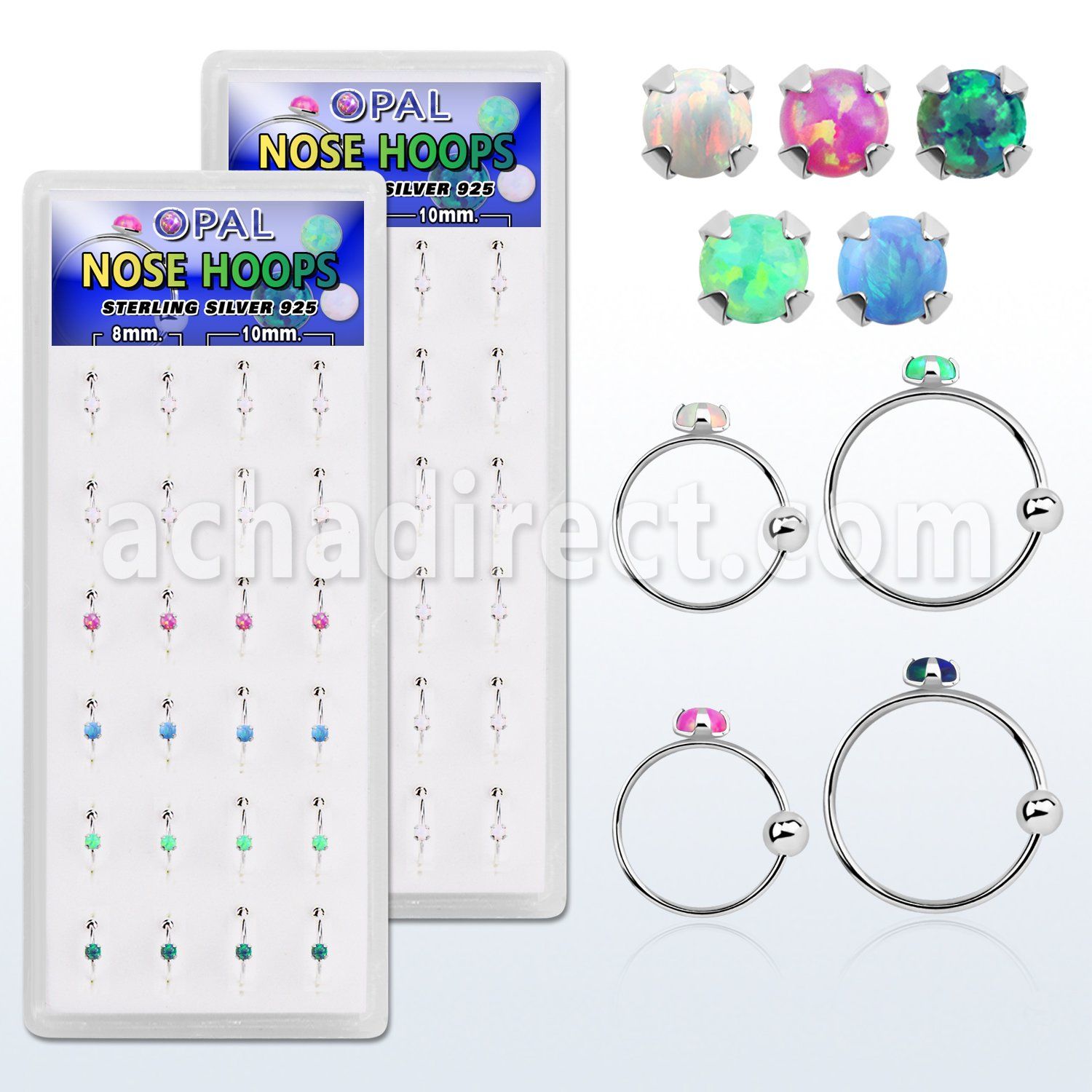 dnsm109 caja 24 aros nariz plata 925 0 6mm bola cierre opalo redondo 2mm 8mm 10mm al por mayor