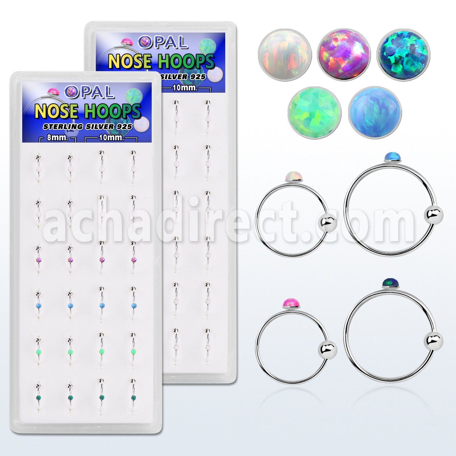 dnsm112 caja 24 aros nariz plata 925 0 6mm bola cierre opalo redondo 1 5mm 8mm 10mm distribuidor mayorista