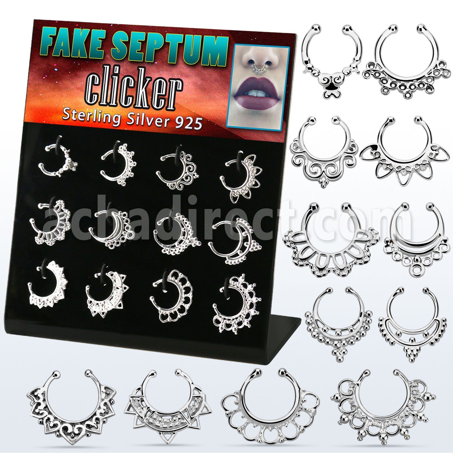 dnsm116 display 12 falsos septum plata 925 1mm disenos indios 12mm mayorista