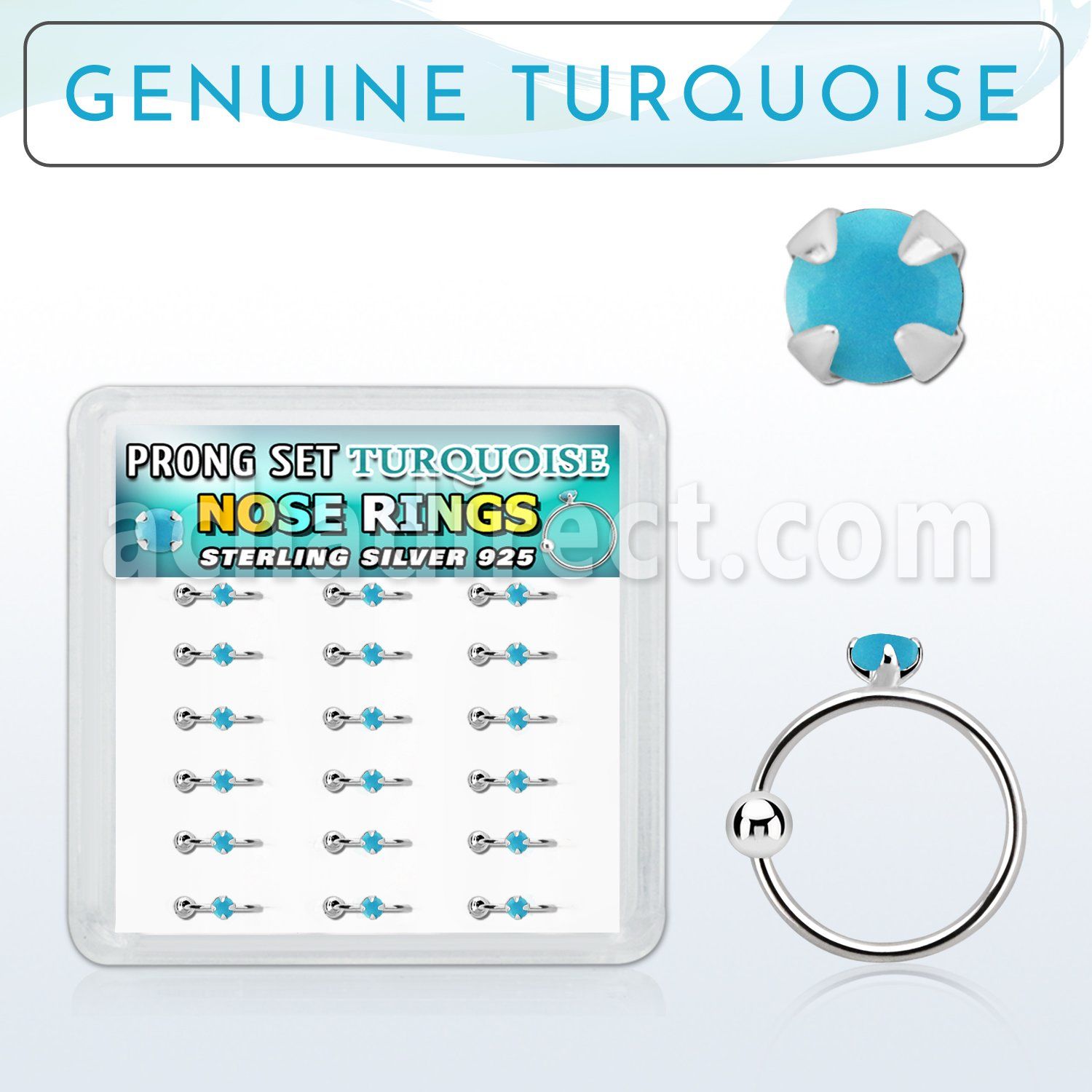 dnsm135 caja display 18 aros nariz plata 925 0 6mm turquesa legitimo redonda 2mm 8mm distribuidor