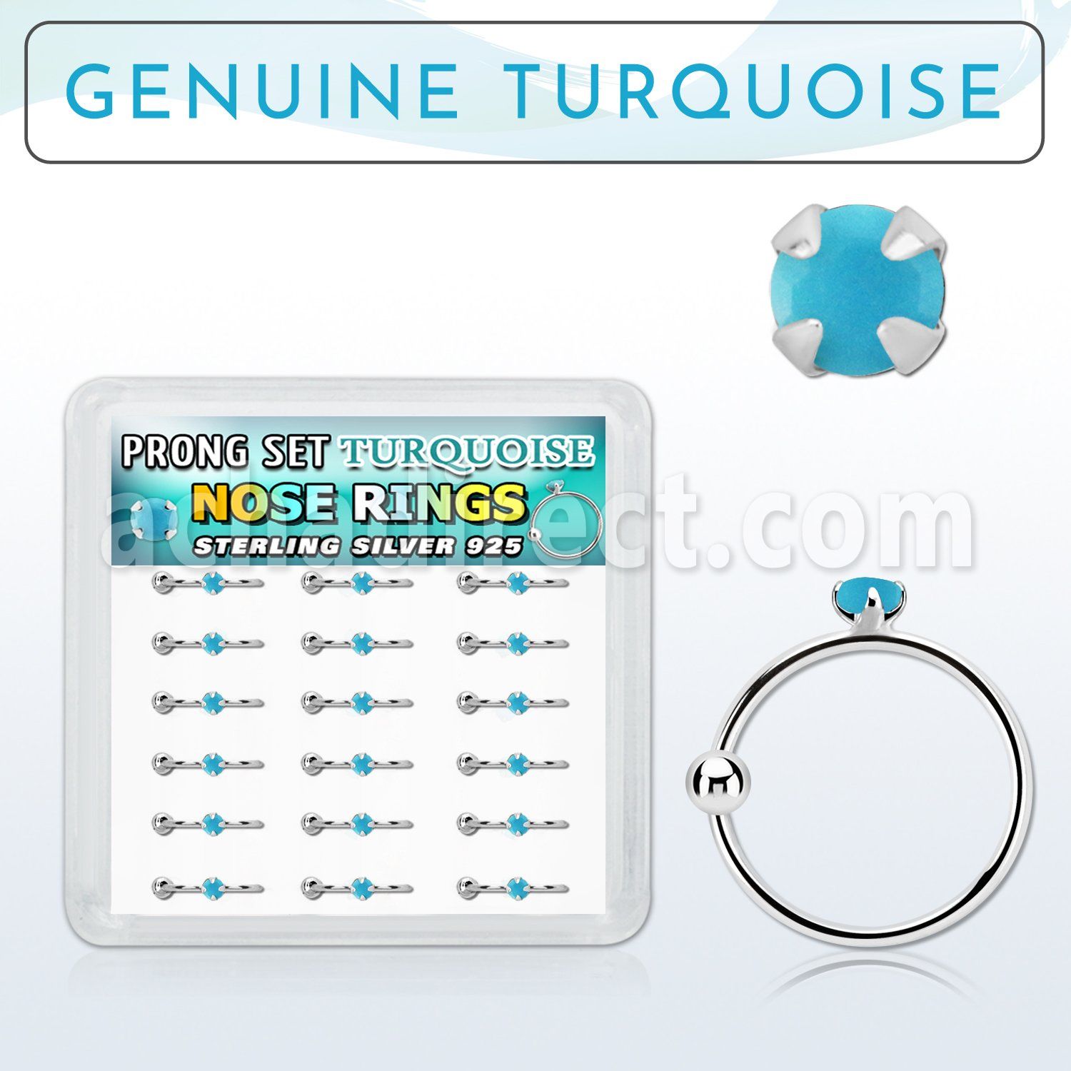 dnsm136 caja display 18 aros nariz plata 925 0 6mm turquesa legitimo redonda 2mm 10mm venta