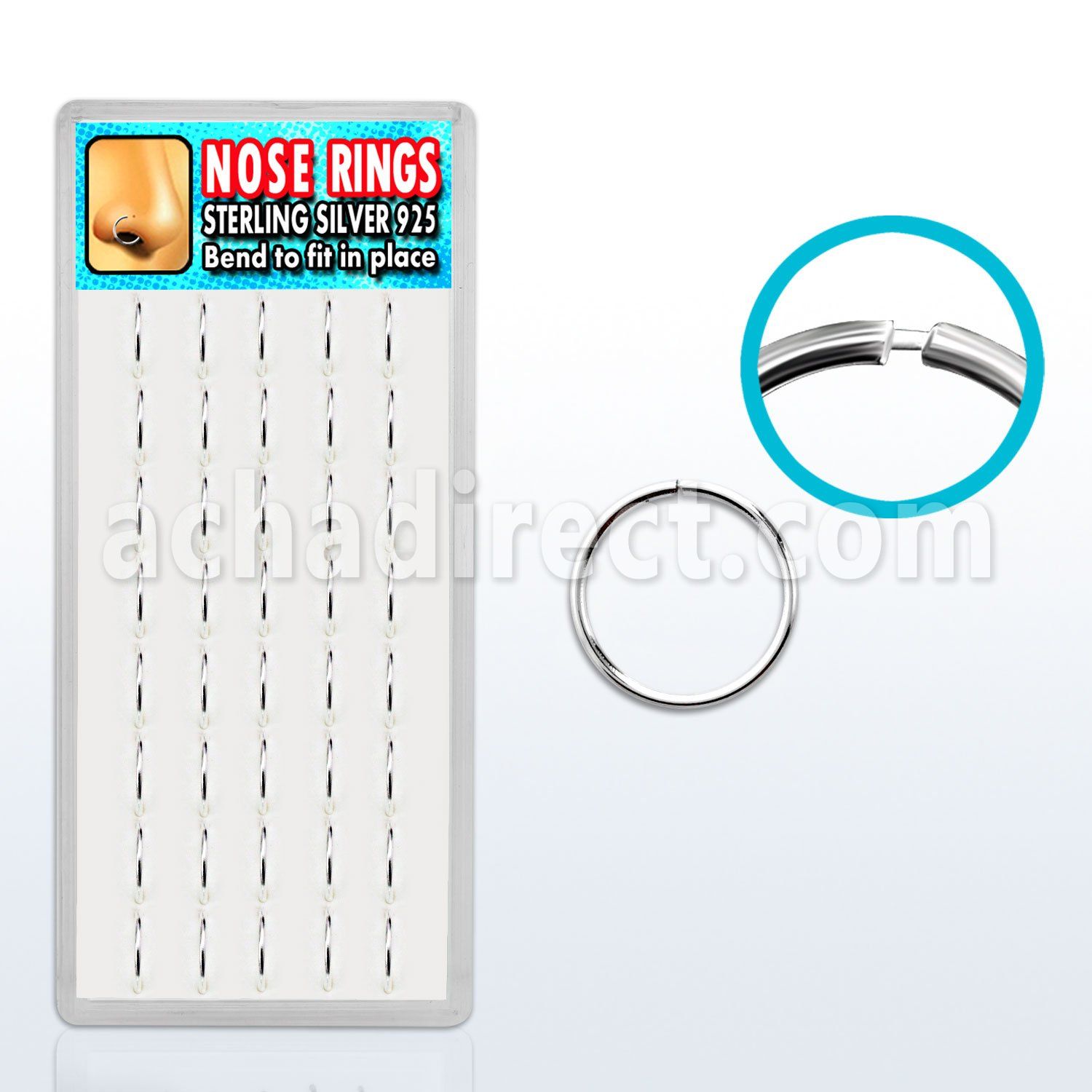 dnsm13 caja display 40 aros nariz continuos plata esterlina 925 1mm 10mm venta