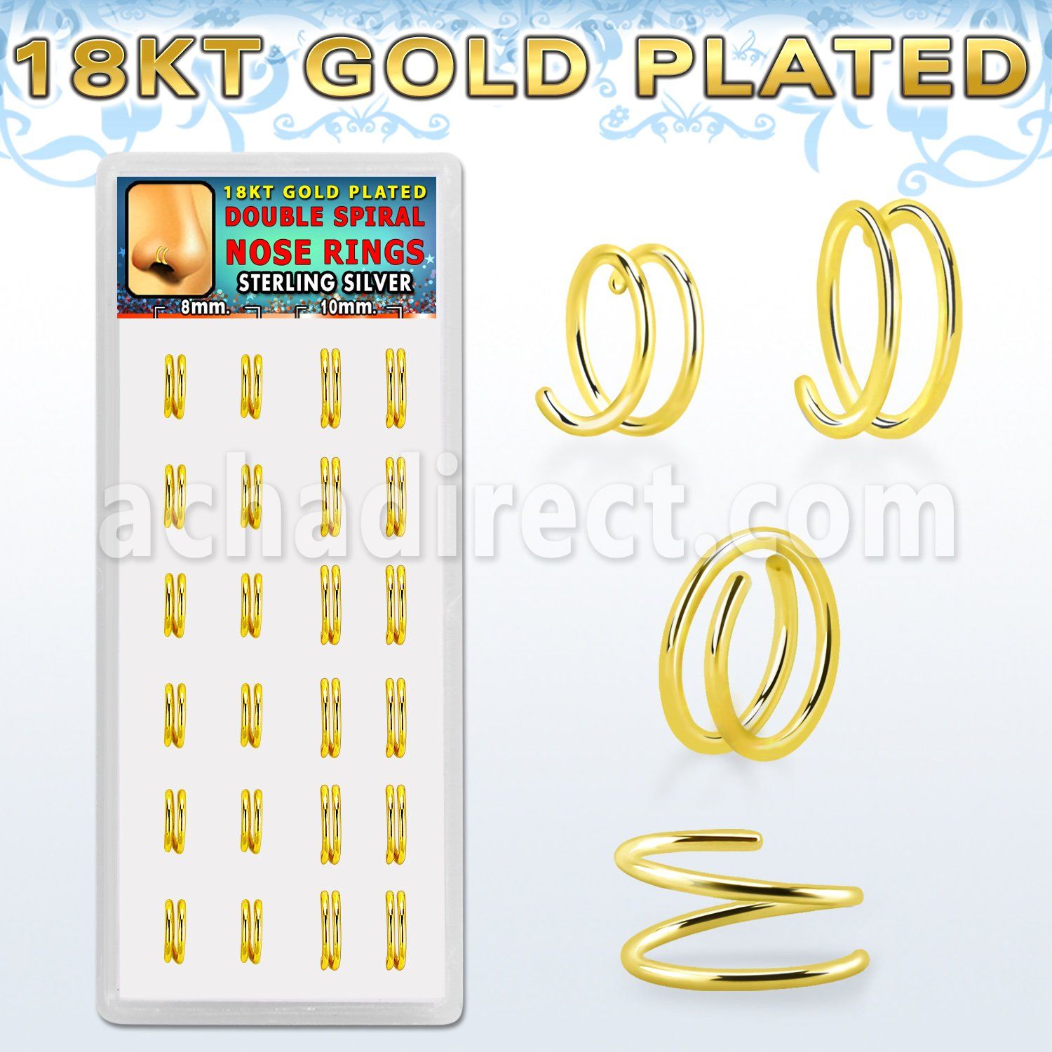 dnsm232 caja unidades aro nariz espiral plata esterlina chapado oro externo