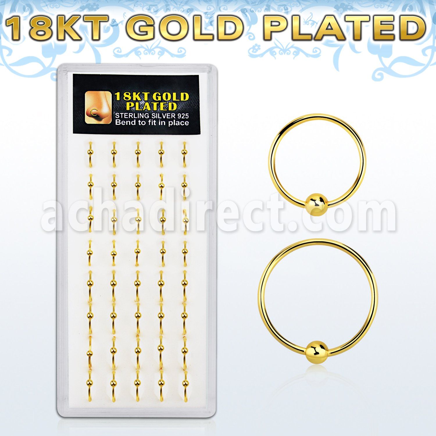 dnsm28 caja 40 aros nariz plata oro 18 kts 0 6mm bola 8mm 10mm distribuidor