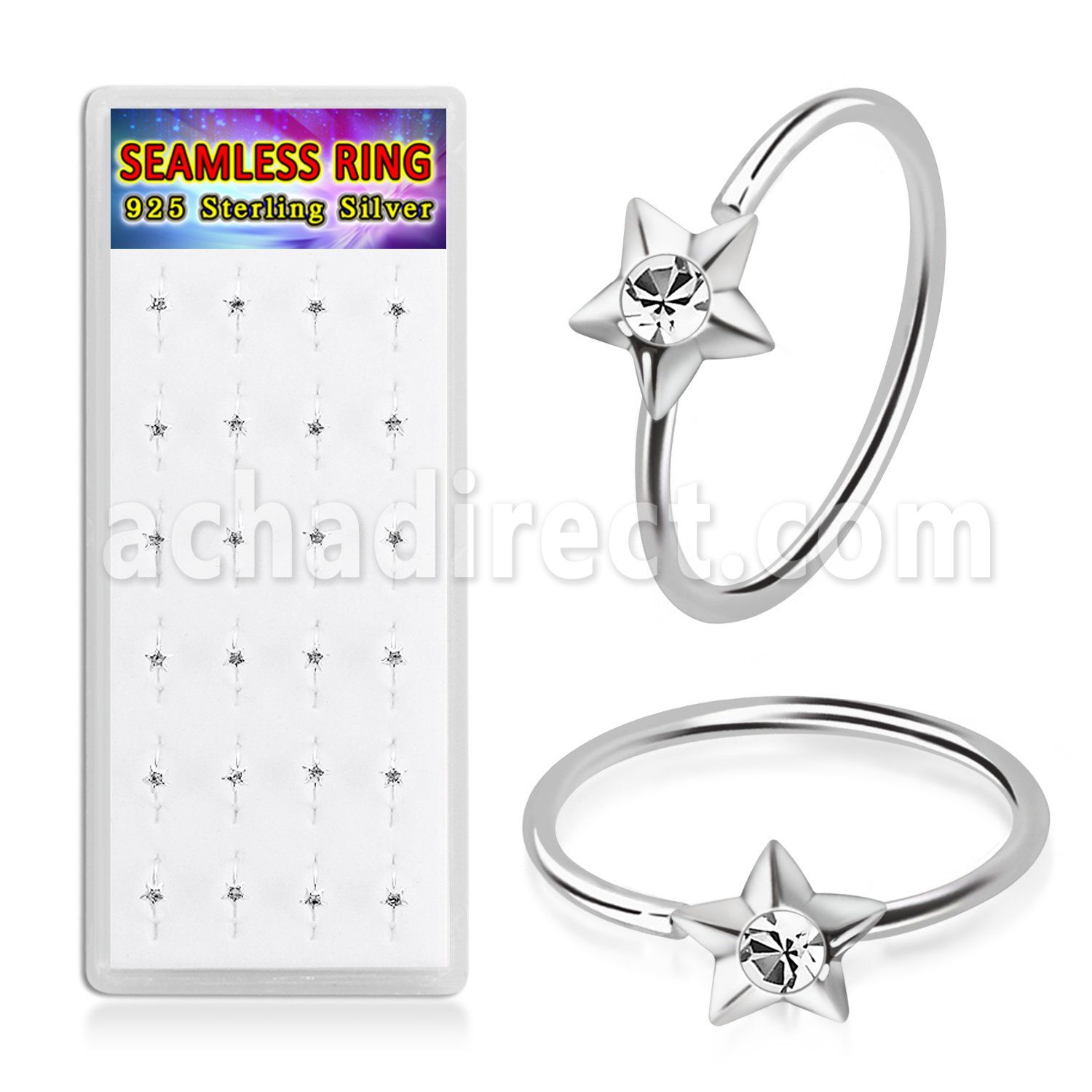 dnsm300a silver seamless nose rings clear crystals star 24