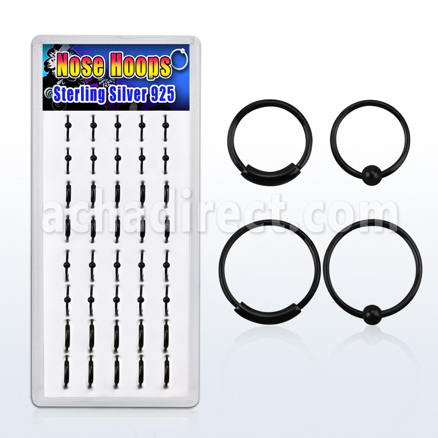 dnsm40 caja display 40 aros nariz plata negro 0 6mm bola 8mm 10mm al por mayor