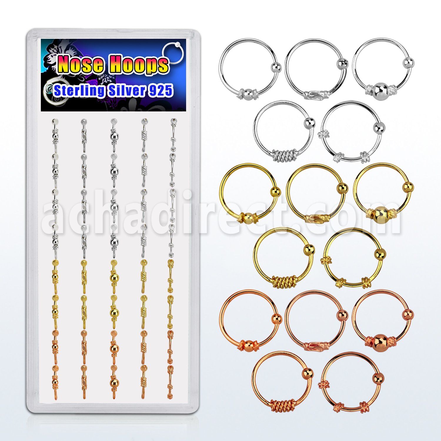 dnsm44 display 40 aros nariz oro 18 kts oro rosa plata esterlina lisa bola 0 6mm especial alambre 10mm distribuidor