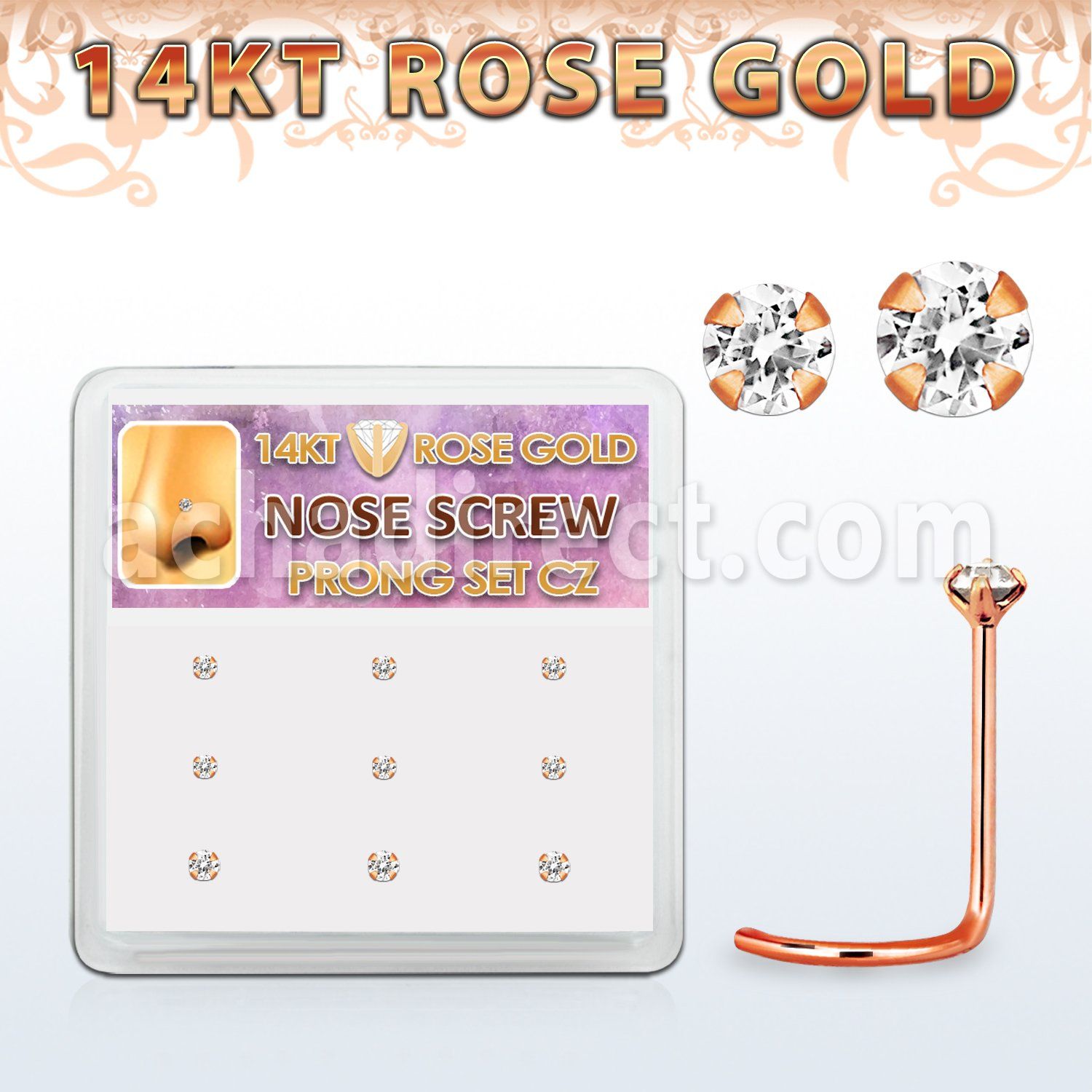 drsc11 caja display 9 nariz l oro rosa 14 kts 0 6mm zirconia redondas claras 1 5mm 2mm venta