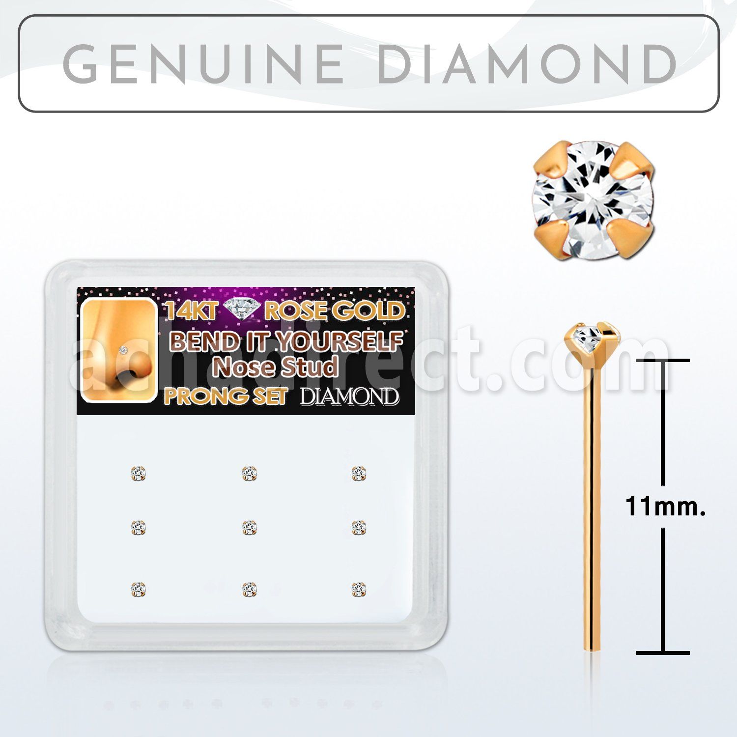 drys23 caja display 9 piercing nariz doblar tu mismo oro rosa 14 kts 0 6mm diamantes autenticos redondos 1 5mm mayorista