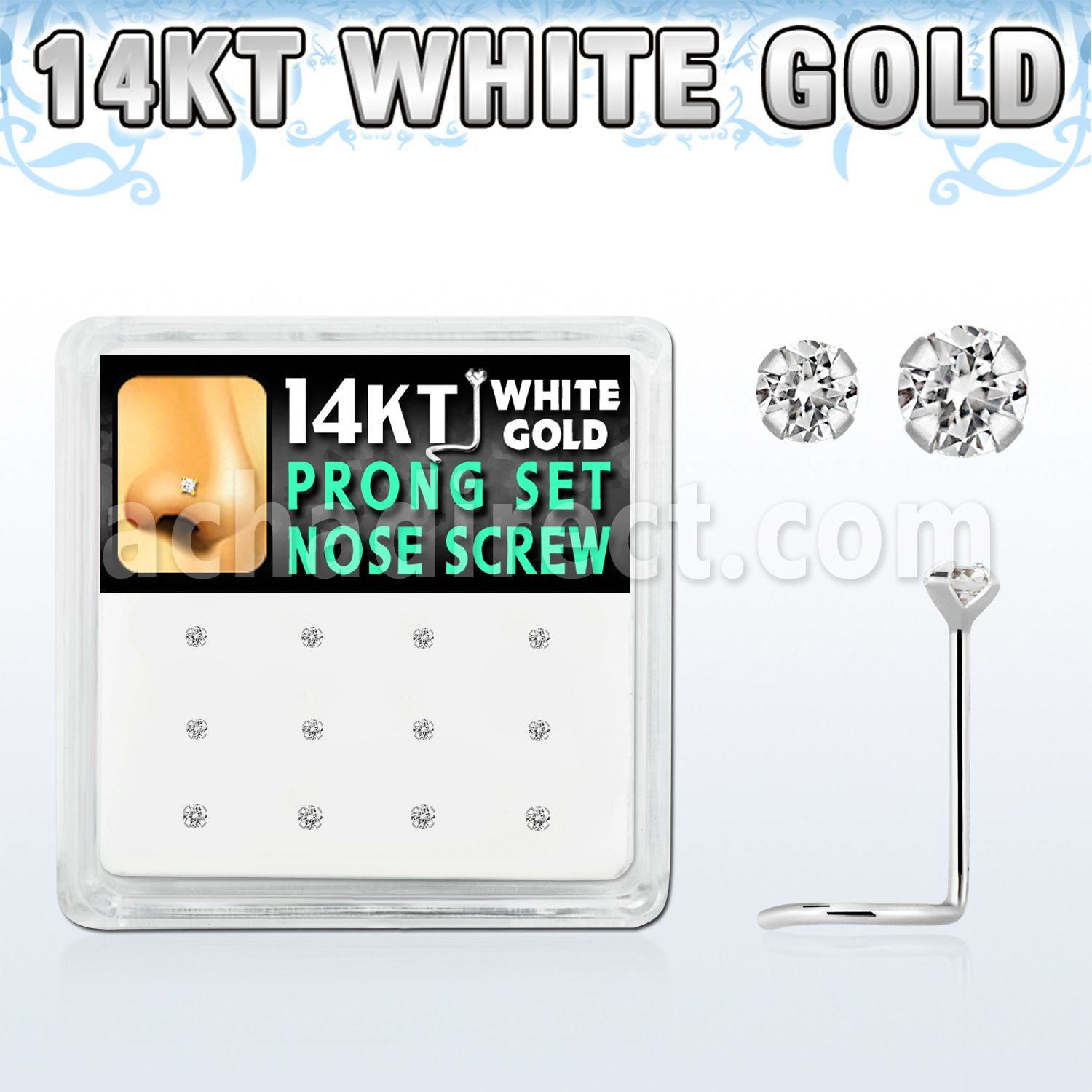 dwsc11 caja 12 piercing nariz l oro blanco 14 kts 0 6mm zirconia redondas claras 1 5mm 2mm distribuidor mayorista