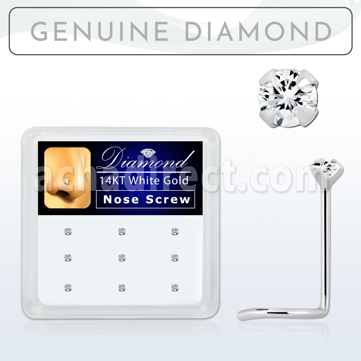 dwsc15 caja 9 piercing nariz l oro blanco 14 kts 0 6mm diamantes redondos 1 5mm mayorista