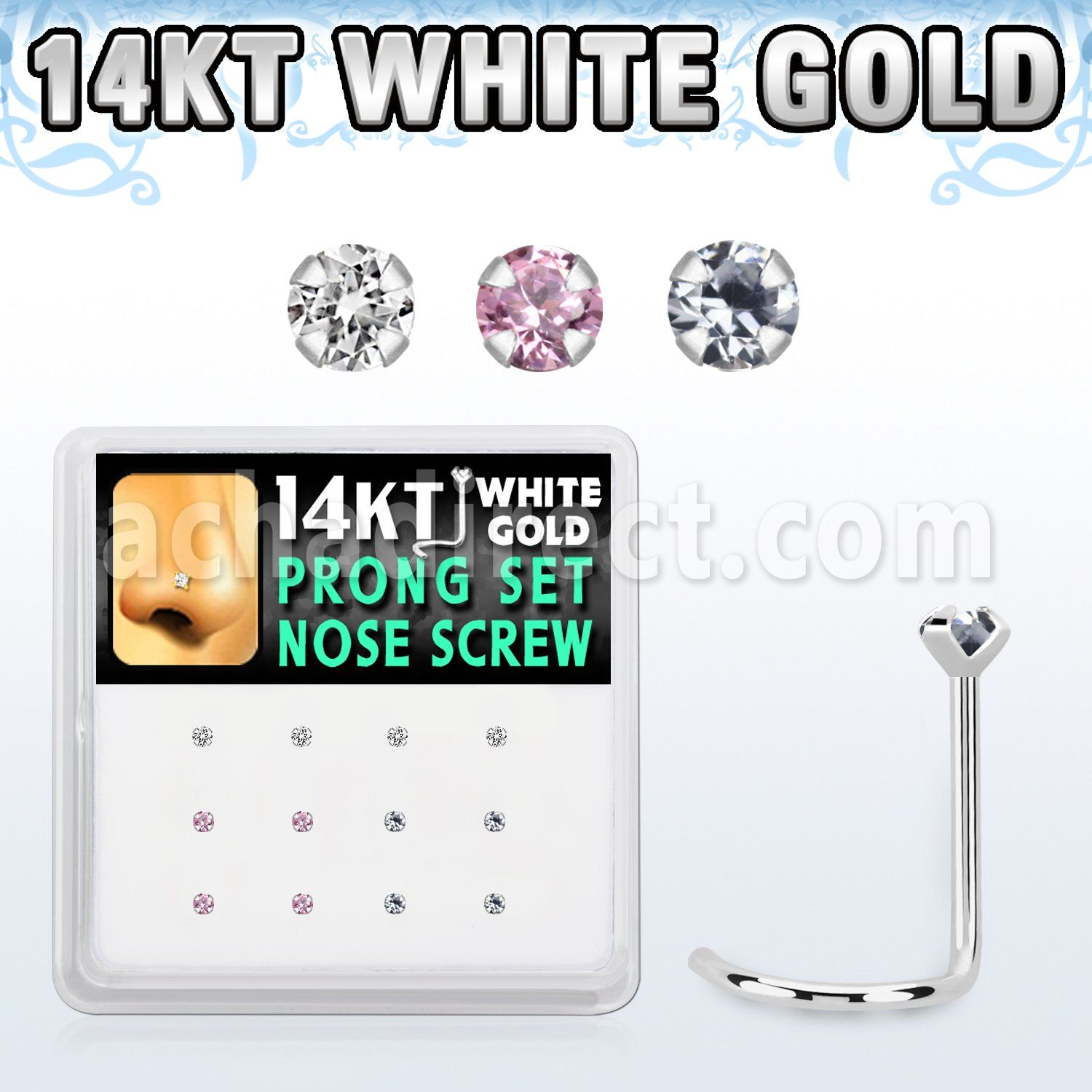 dwsc8 caja display 12 piercing nariz l oro blanco 14 kts 0 6mm zirconia redonda 1 5mm distribuidor