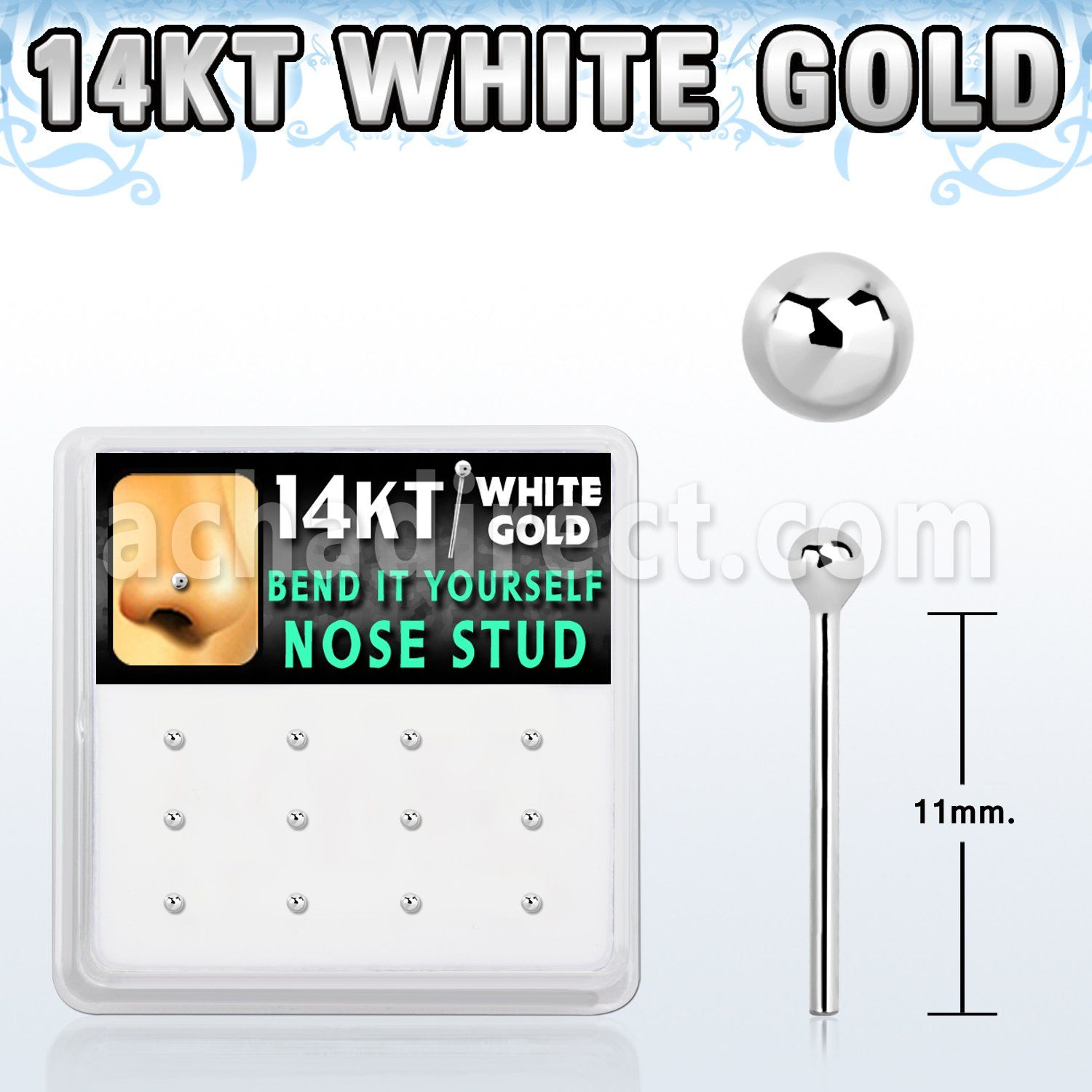 dwys5 caja 12 piercing nariz doblar tu mismo oro blanco 14 kts 0 6mm bola lisa oro blanco 1 5mm al por mayor