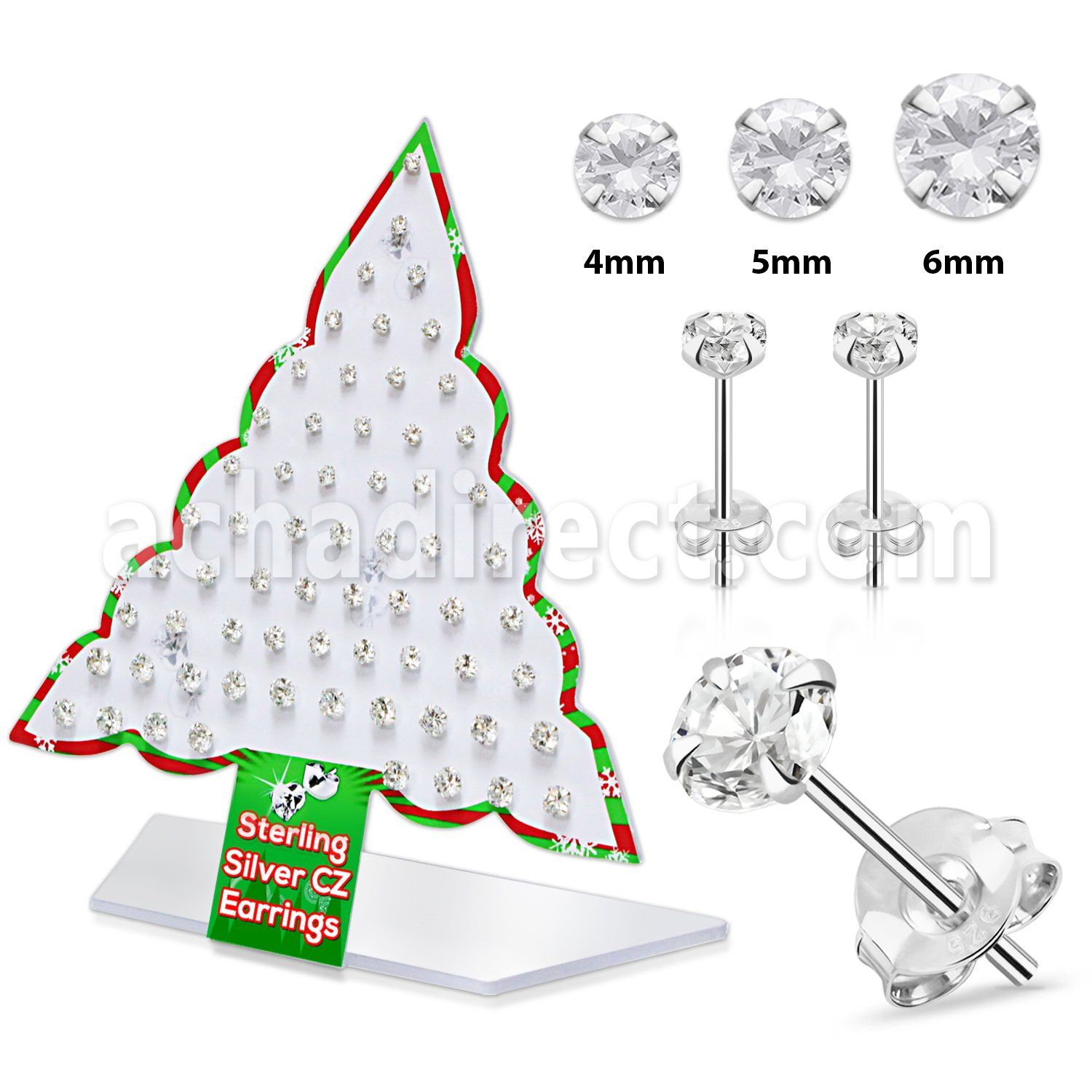 dxmas5 display acrilico arbol navidad 32 pares piercings oreja acero quirurgico zirconia redondas claras 4mm 6mm venta