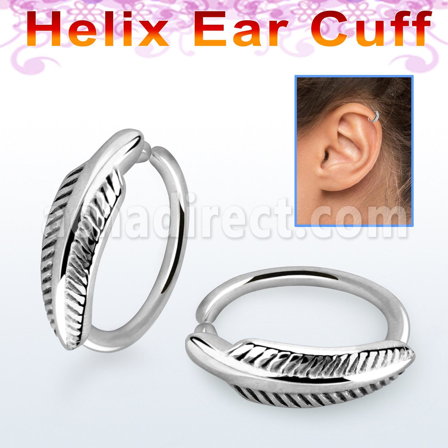 echfe piercing helix tipo ear cuff acero quirurgico pluma venta