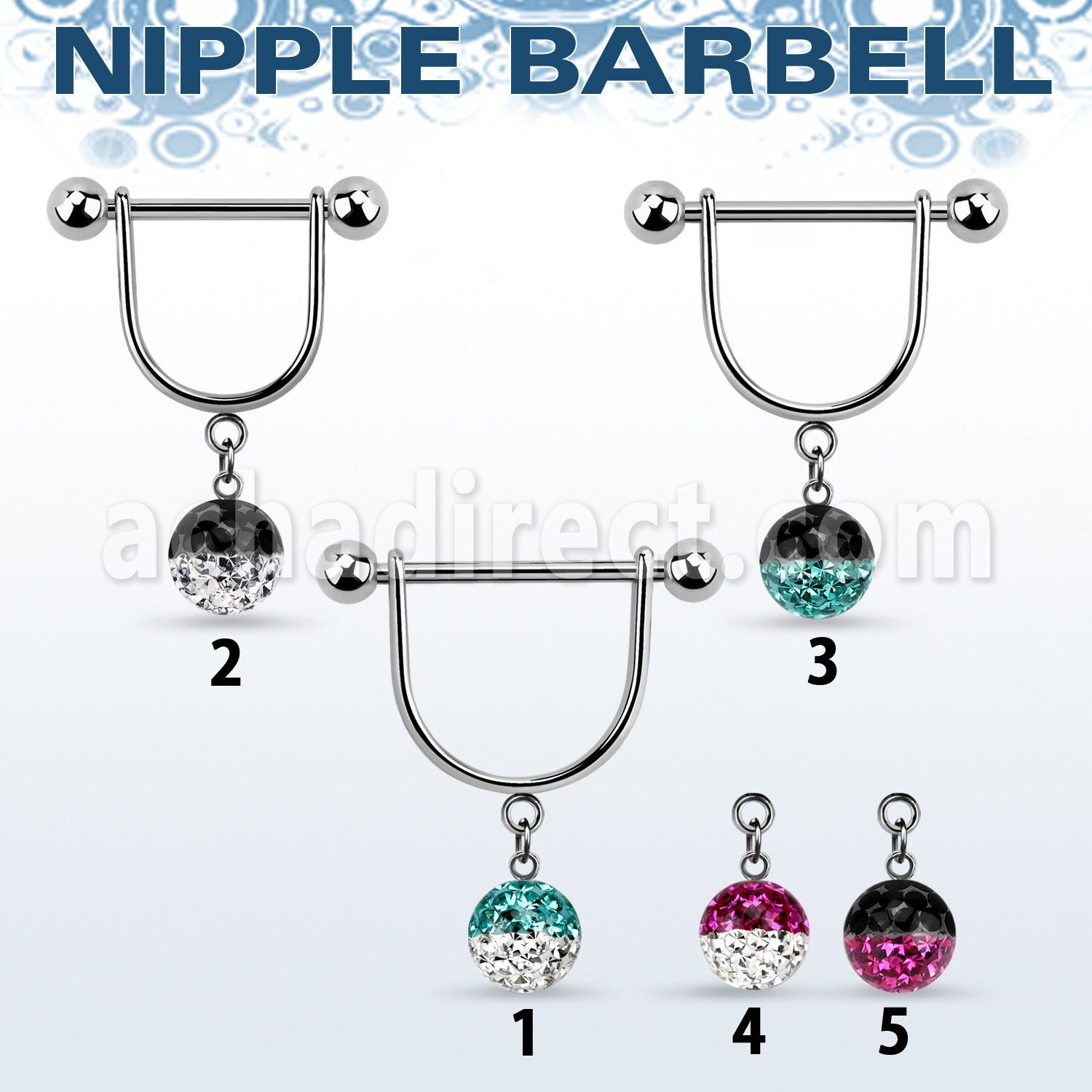 efrsnp8 barbell pezon estribo acero quirurgico bolas 5mm bola 8mm multi cristal ferido colores distribuidor mayorista