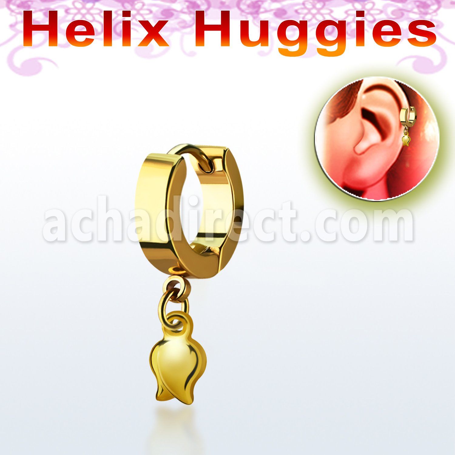 ehg767 pendiente huggie oreja acero inoxidable pvd dorados colgante tulipan oro & distribuidor