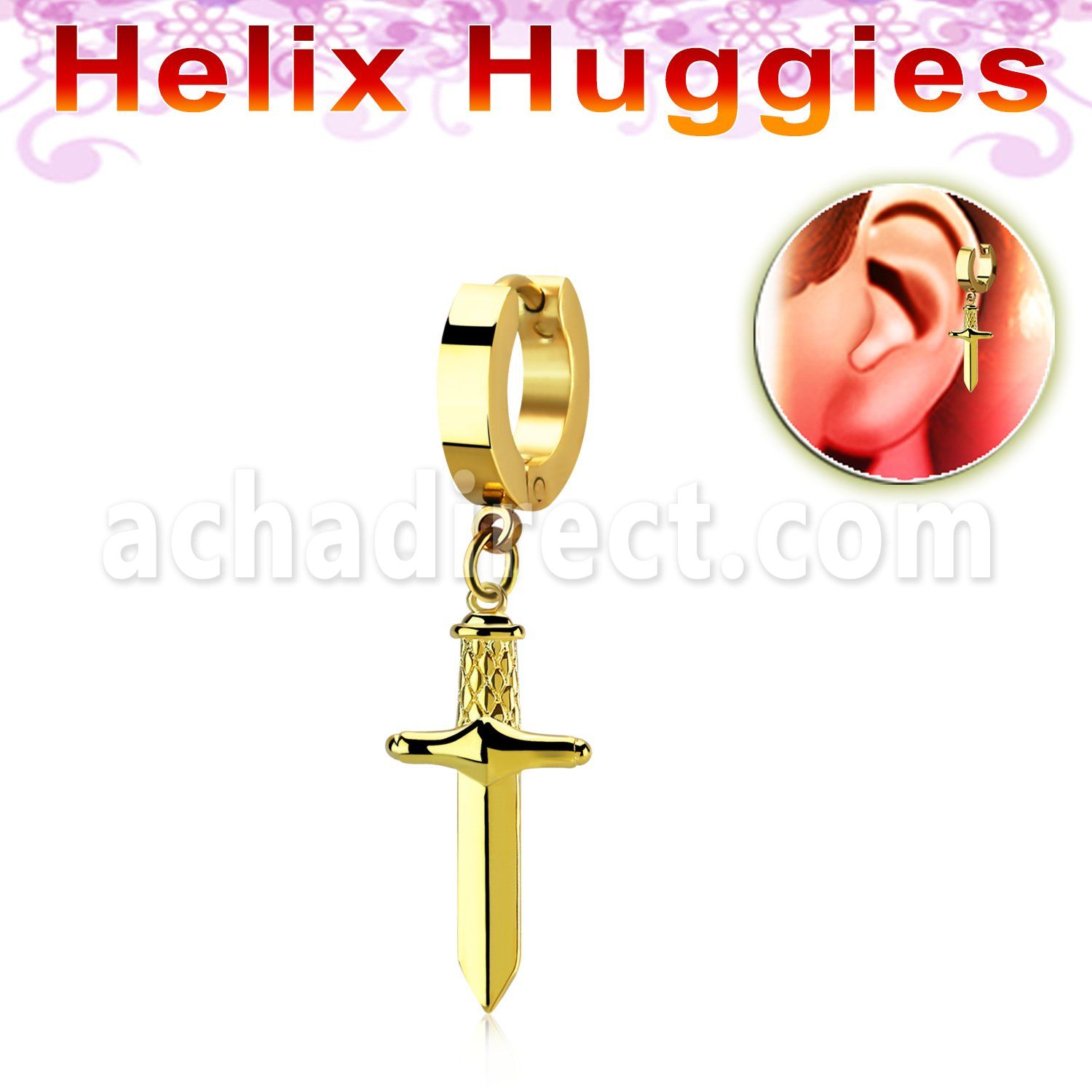 ehg768 pendiente huggie oreja acero inoxidable chapado pvd dorados colgante punal colgante laton chapado oro