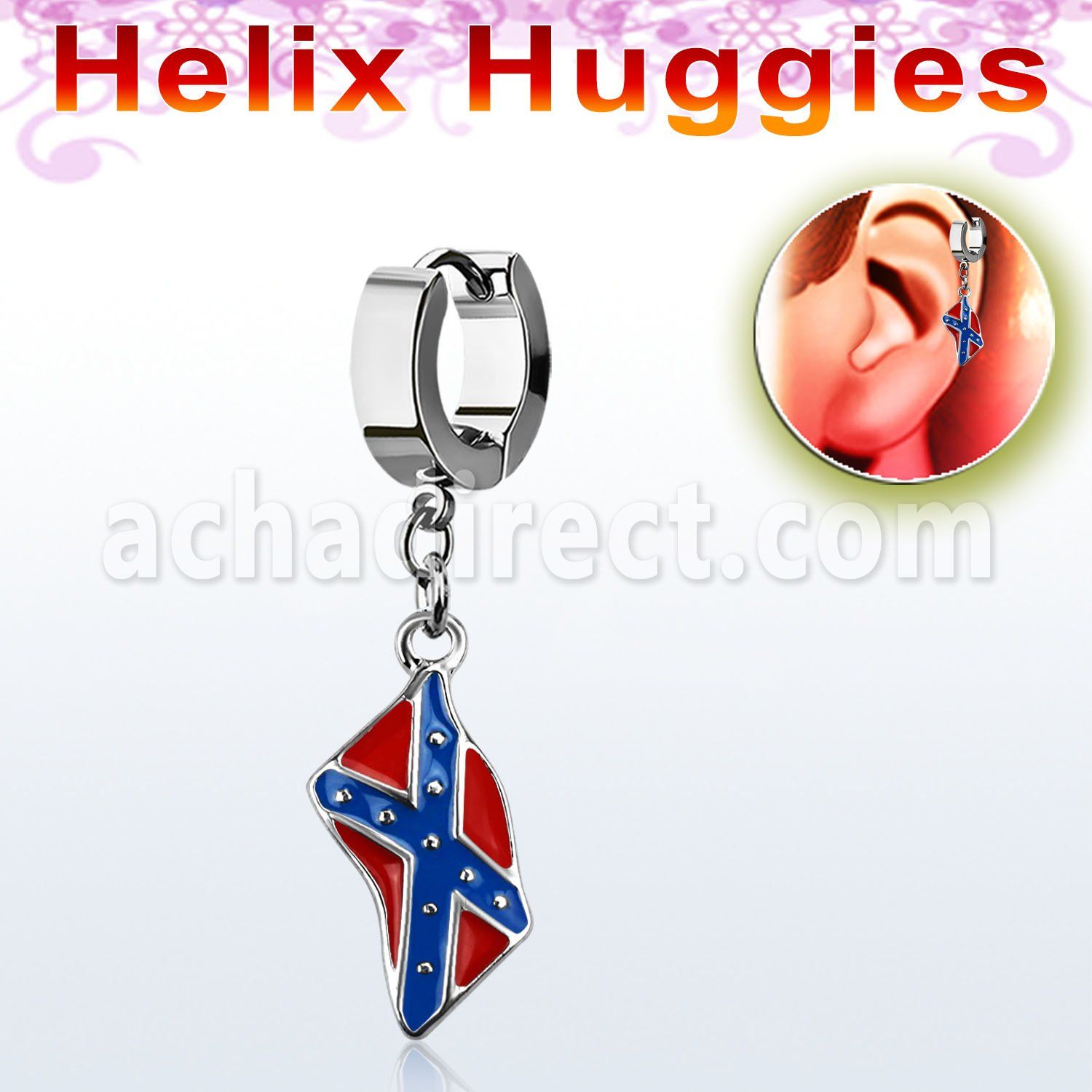 ehh553 pendiente huggie helix acero inoxidable bandera confederada se vende por pieza mayorista
