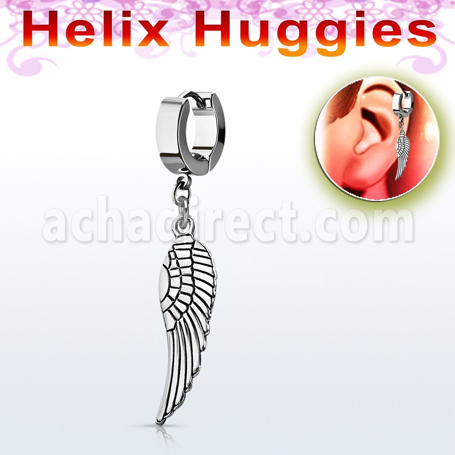 ehh653 pendiente huggie acero inoxidable brillo espejo colgante ala pajaro lisa plata distribuidor