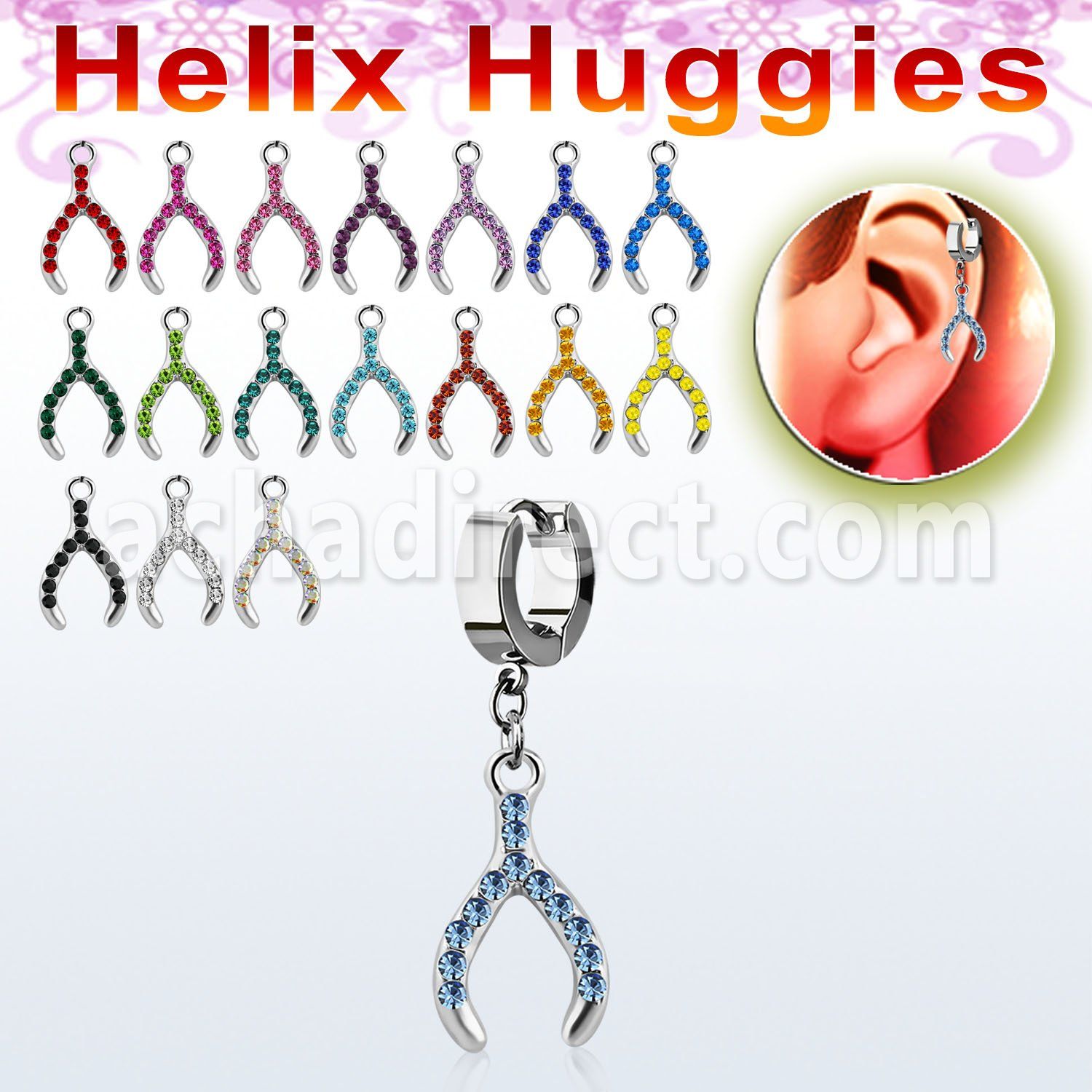 ehh669 pendiente huggie helix acero inoxidable hueso suerte cristal colgado se vende por pieza distribuidor