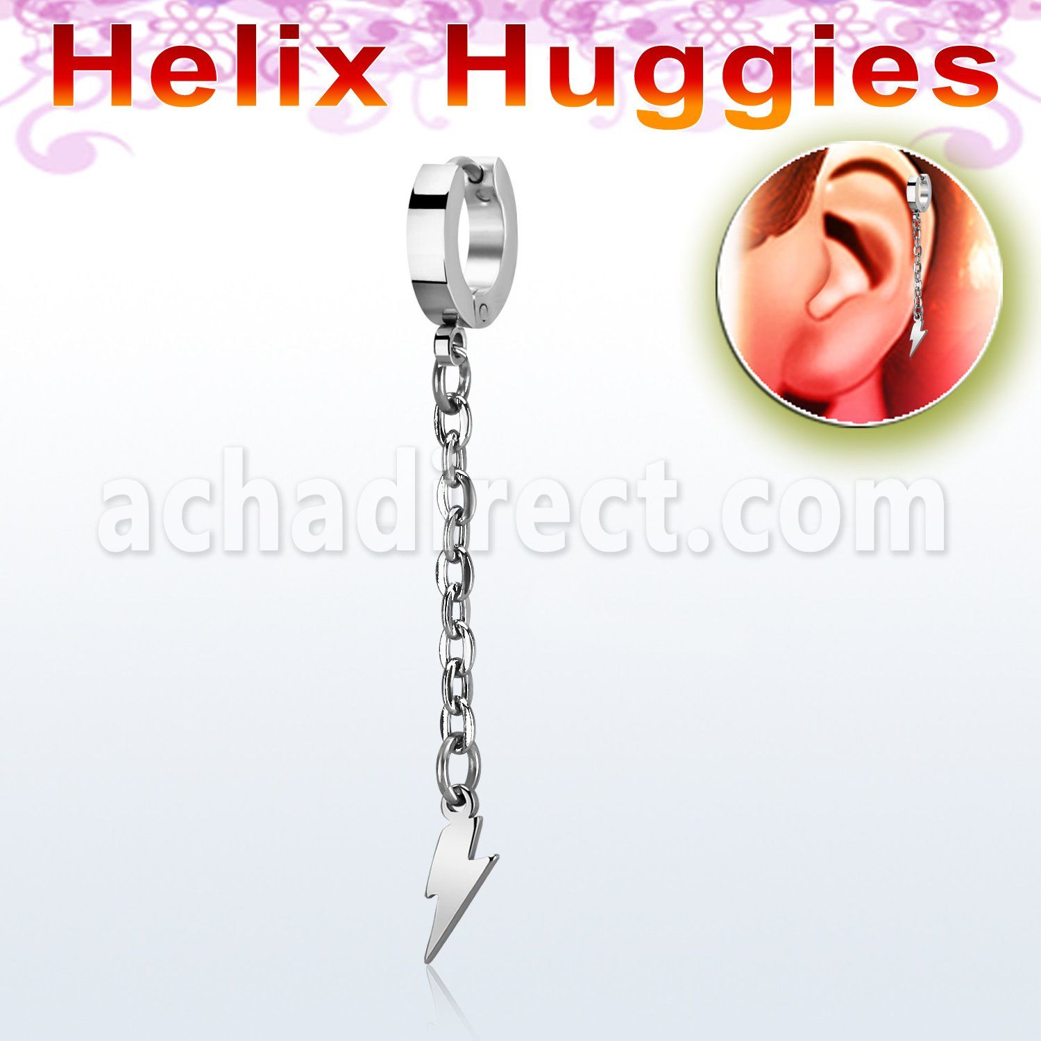 ehhllit pendiente huggie helix acero inoxidable rayo colgando una cadena larga