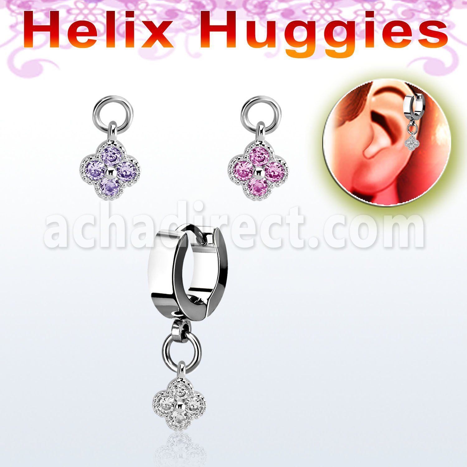 ehhz411 pendiente huggie acero inoxidable brillo espejo colgante flor zirconia plata mayorista