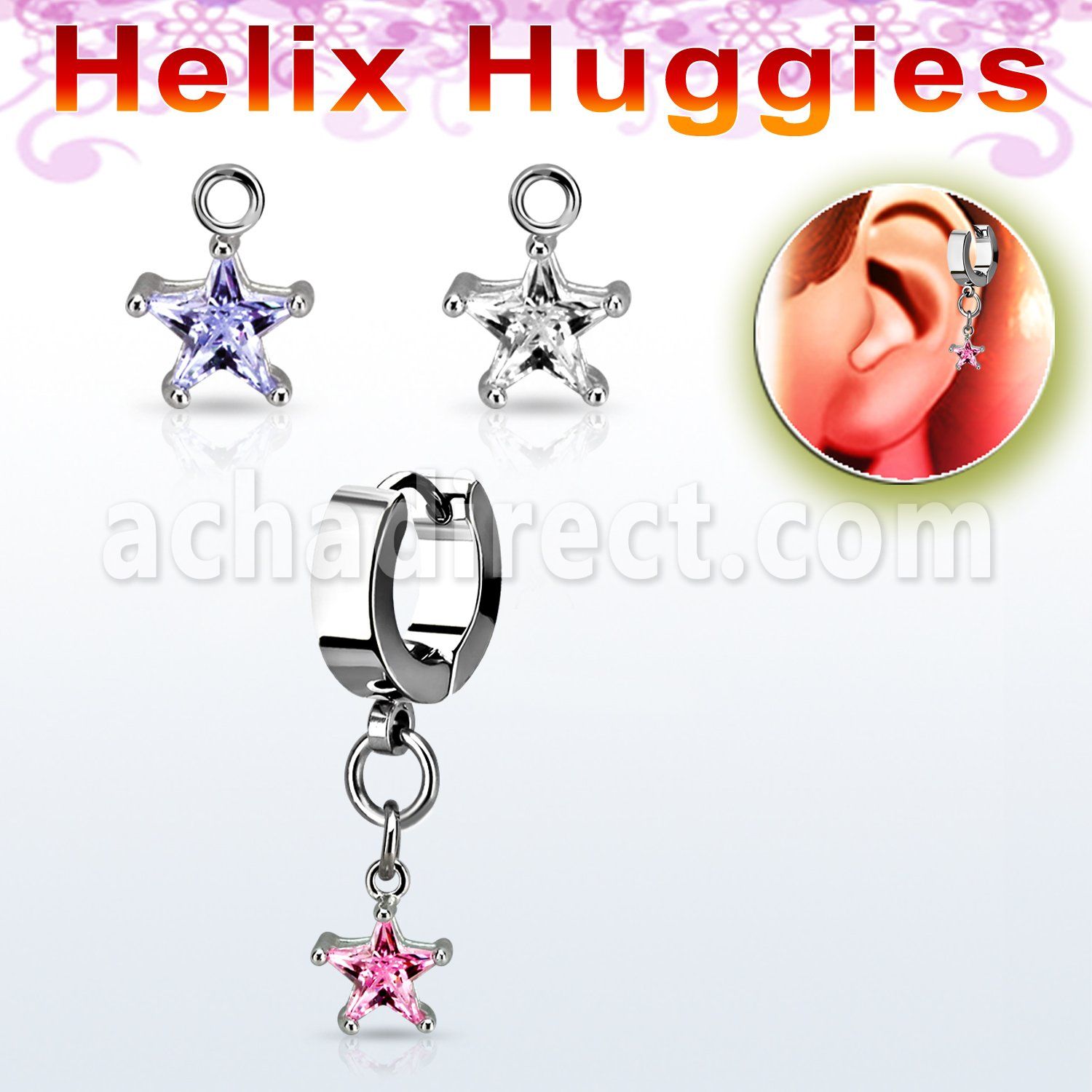 ehhzs6 pendiente huggie helix acero inoxidable colgante colgante zirconita estrella 6mm plata & distribuidor