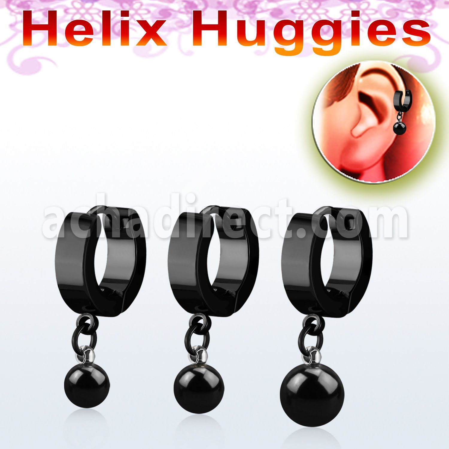 ehkbt pendiente huggie helix acero inoxidable pvd negro bola acero quirurgico anodizada negra 8mm se vende por pieza mayorista