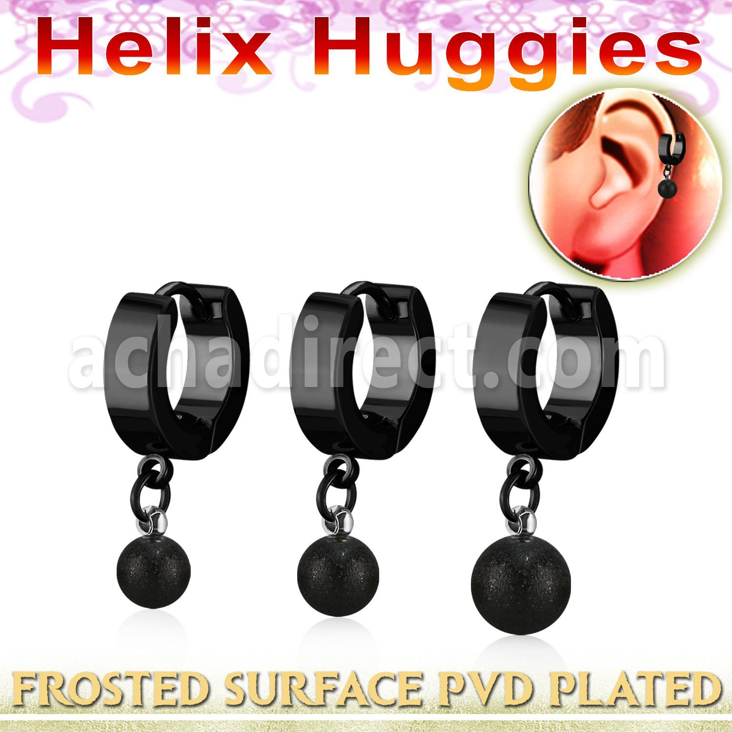 ehkfot pendiente huggie helix acero inoxidable pvd negro superficie efecto esmerilado pvd negro se vende por pieza mayorista