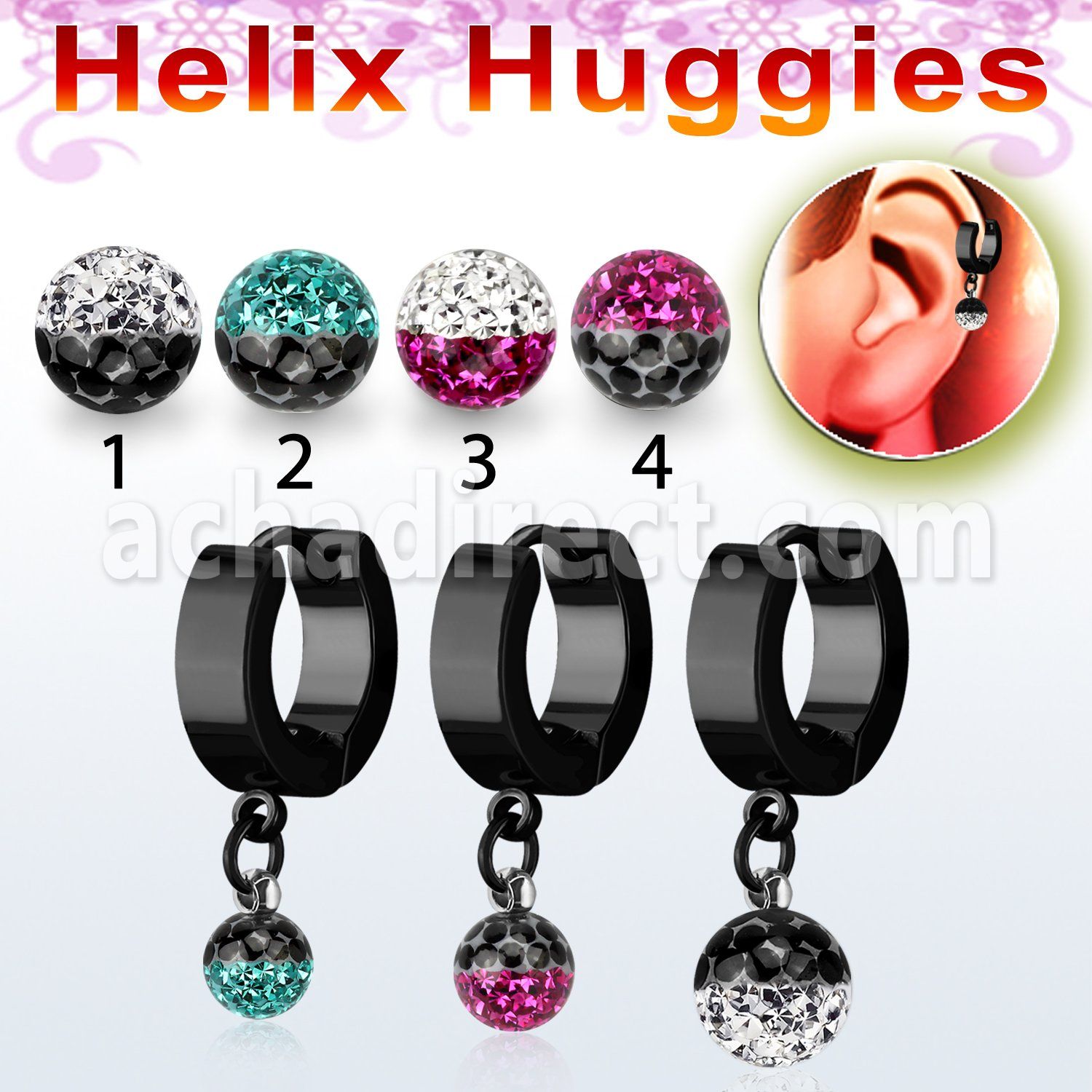 ehkfre pendiente huggie helix acero inoxidable pvd negro multi cristal ferido colores se vende por pieza mayorista