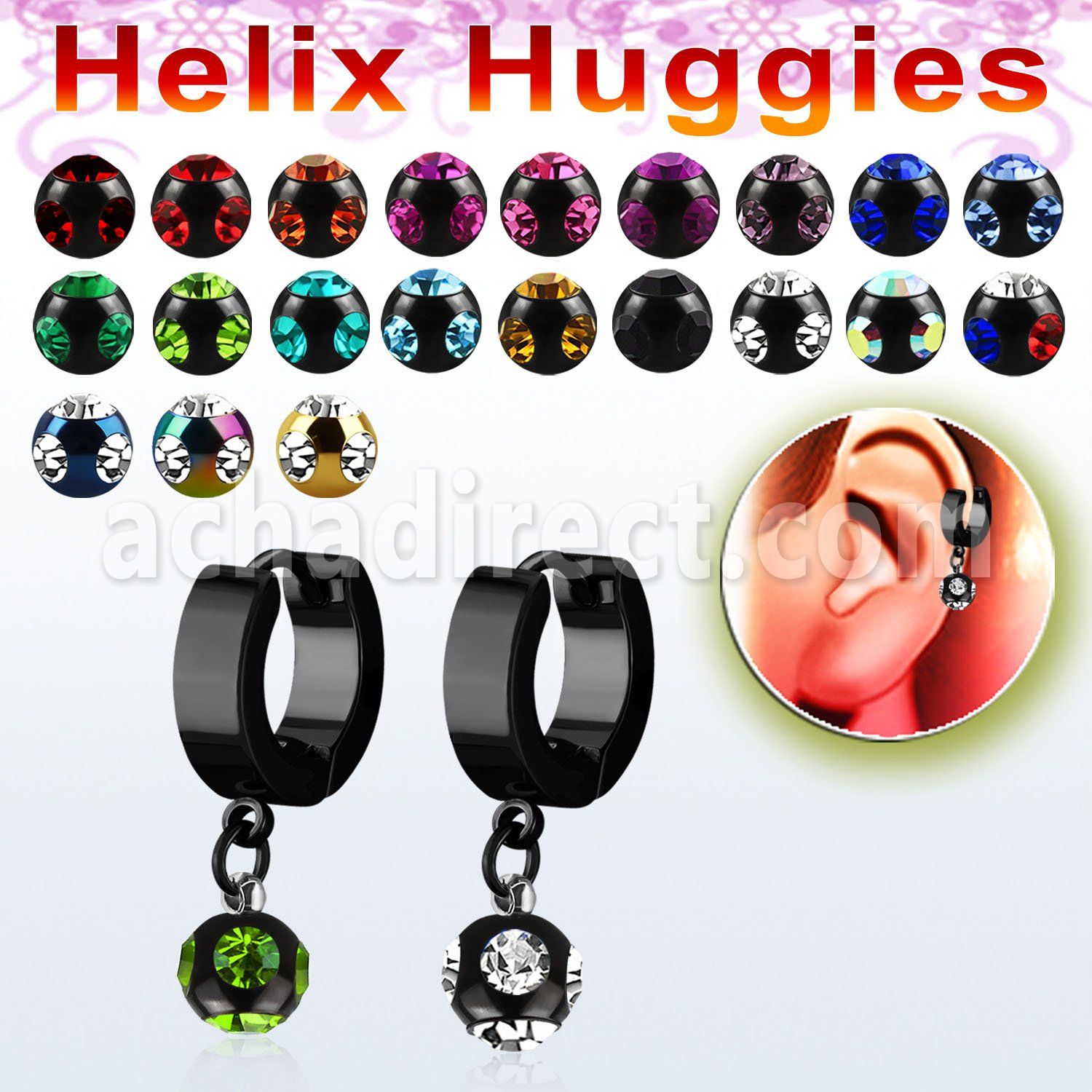 ehkmjt pendiente huggie helix acero inoxidable pvd negro bola multi joyas acero 316l anodizado negro se vende por pieza mayorista