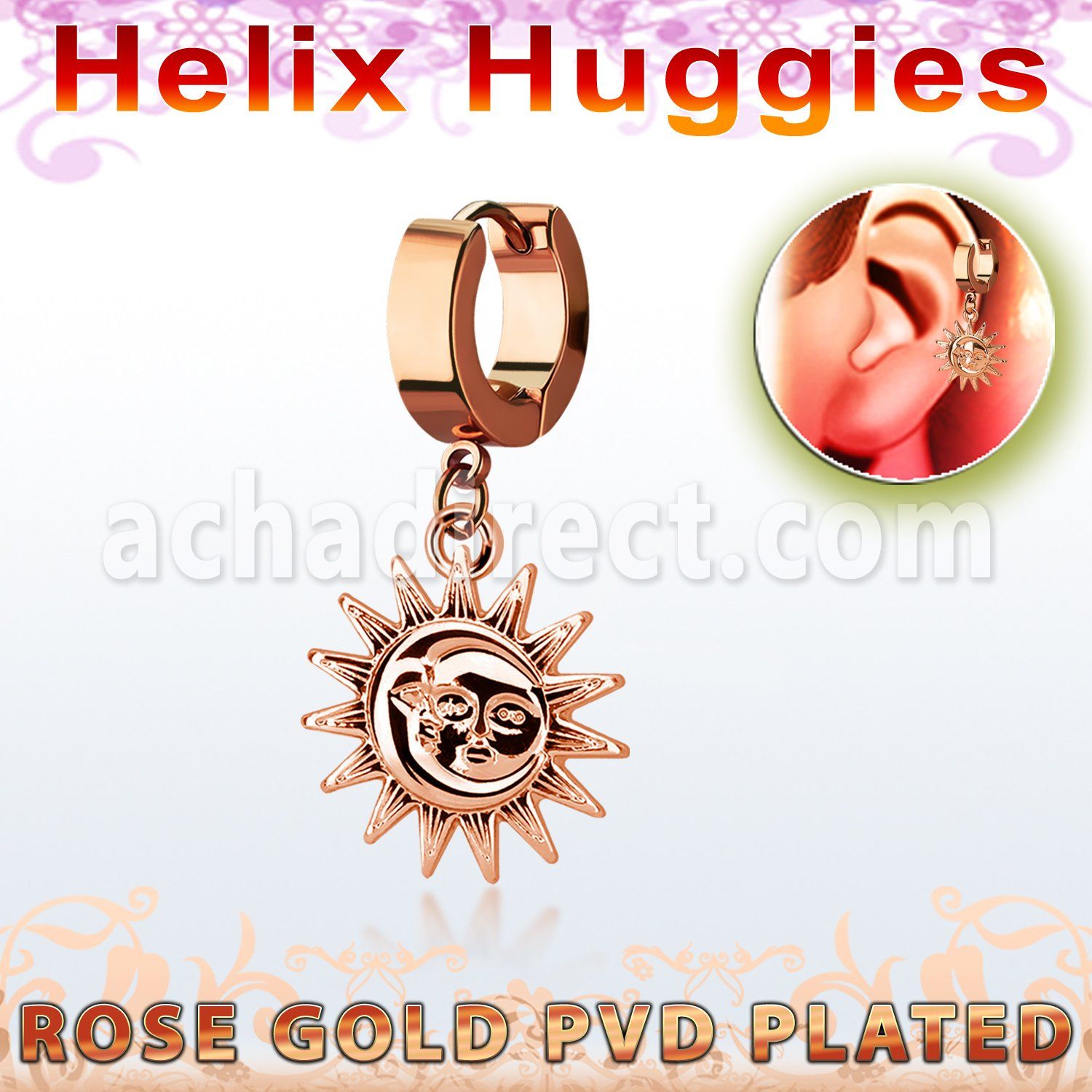 ehr726 pendiente huggie helix acero inoxidable pvd oro rosa colgante liso sol oro rosa & mayorista