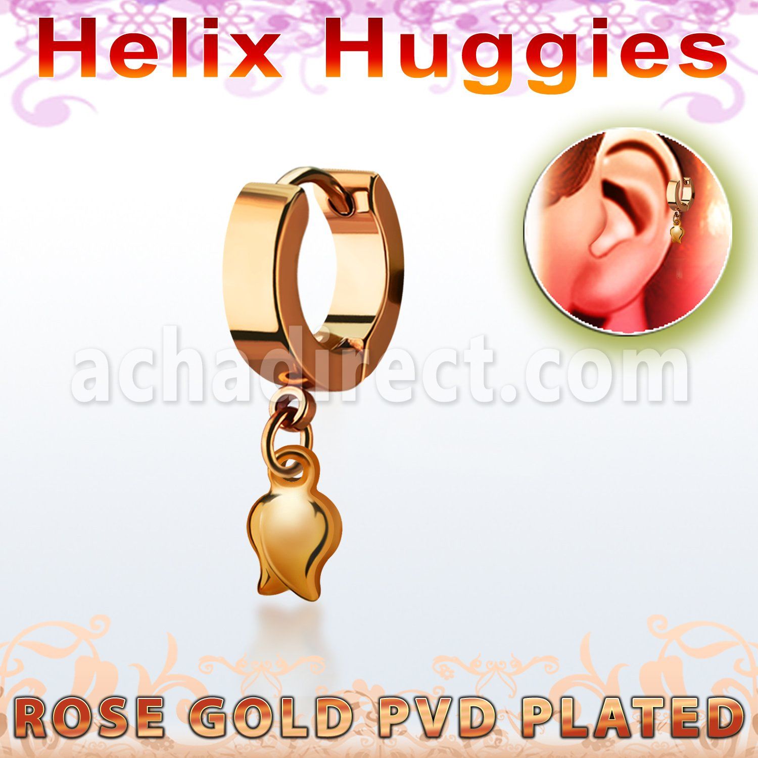 ehr767 pendiente huggie helix acero inoxidable pvd oro rosa colgante tulipan oro rosa & venta