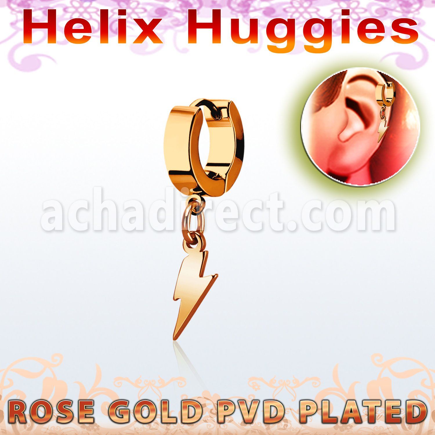 ehrlit pendiente huggie helix acero inoxidable pvd oro rosa colgante acero liso rayo distribuidor mayorista
