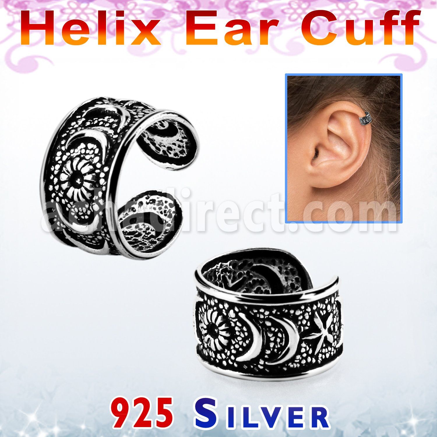 ehvcf1 piercing helix tipo ear cuff plata esterlina luna & estrella distribuidor