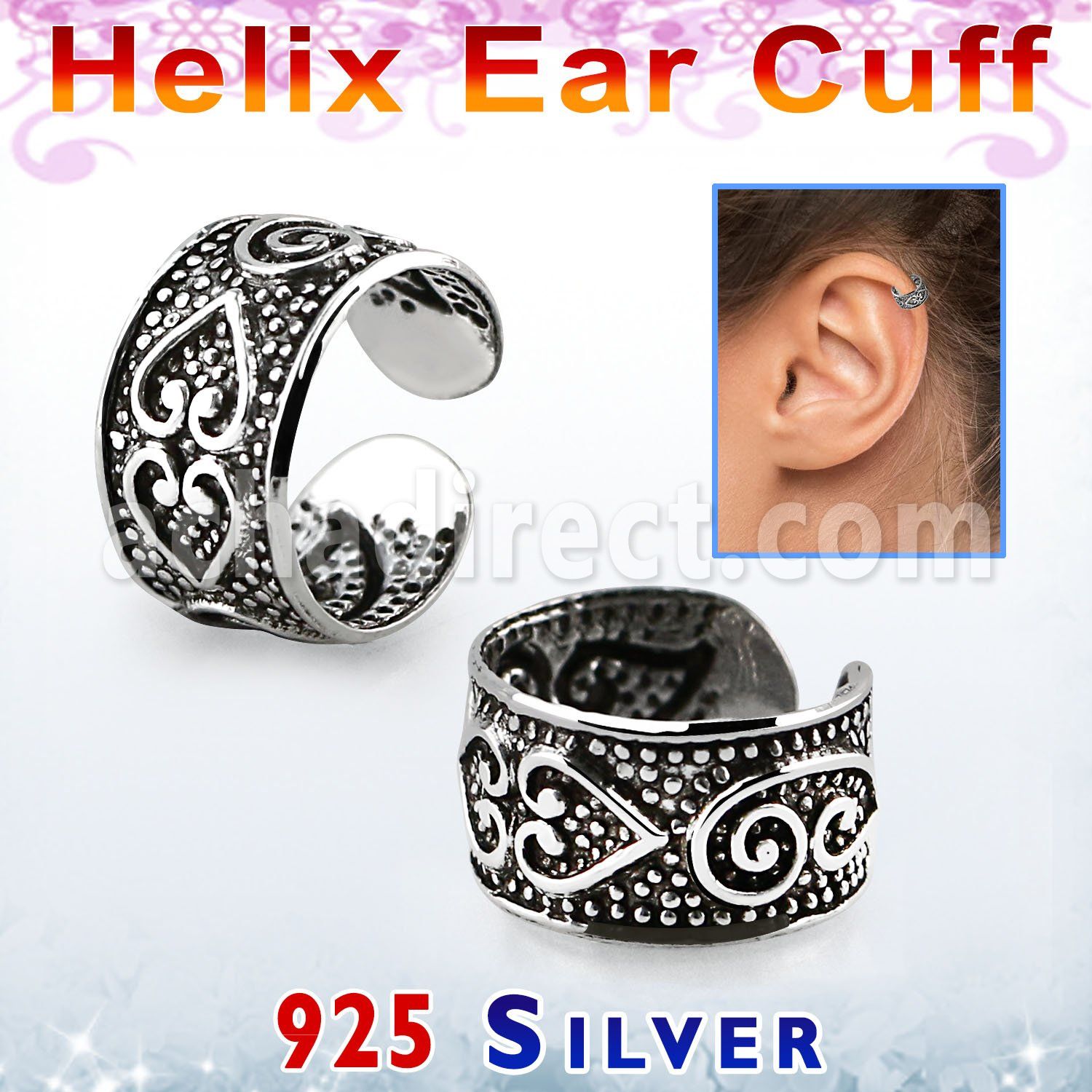 ehvcf24 piercing helix tipo ear cuff plata esterlina corazon tribal distribuidor