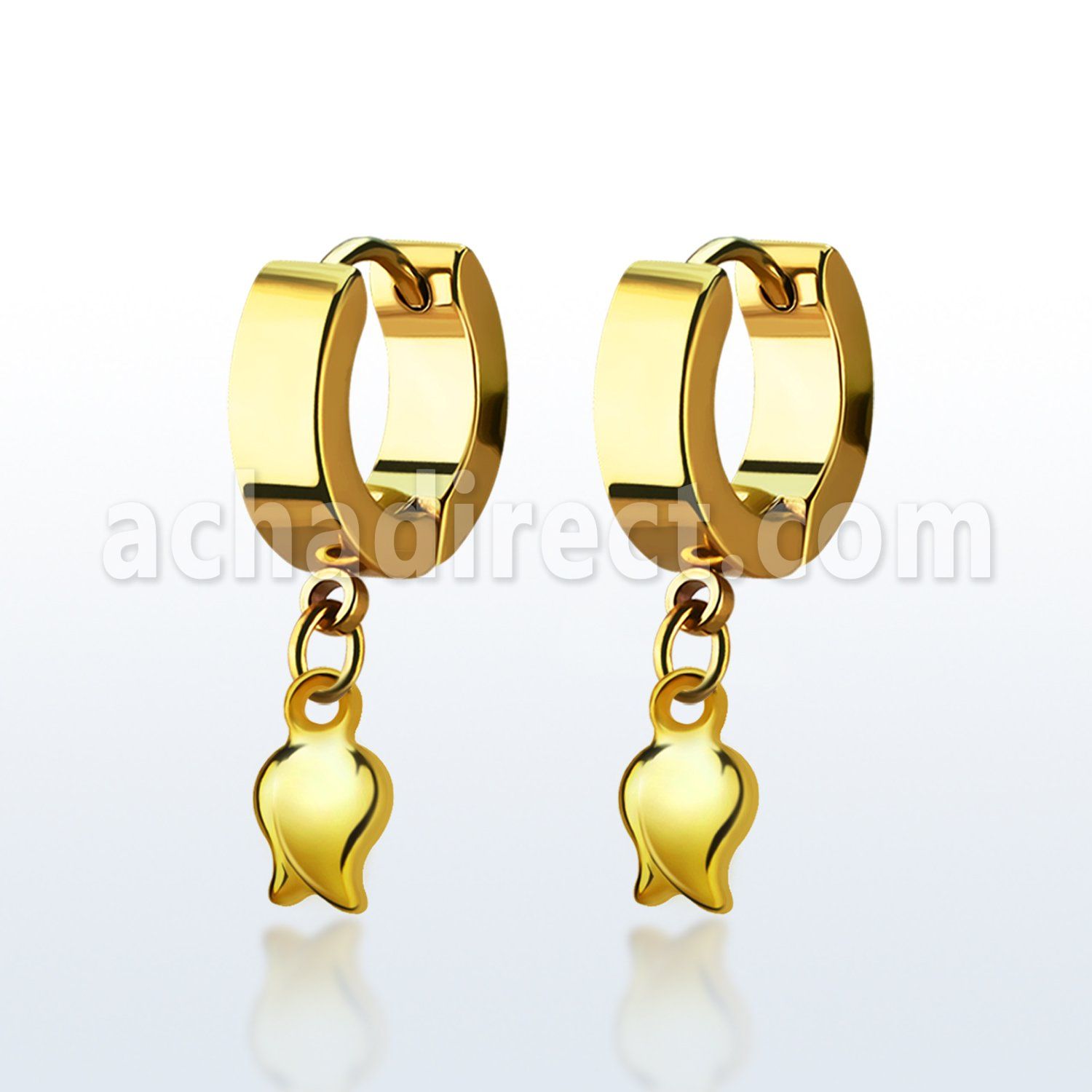 erg767 pendiente huggie oreja acero inoxidable pvd dorado colgante tulipan oro distribuidor