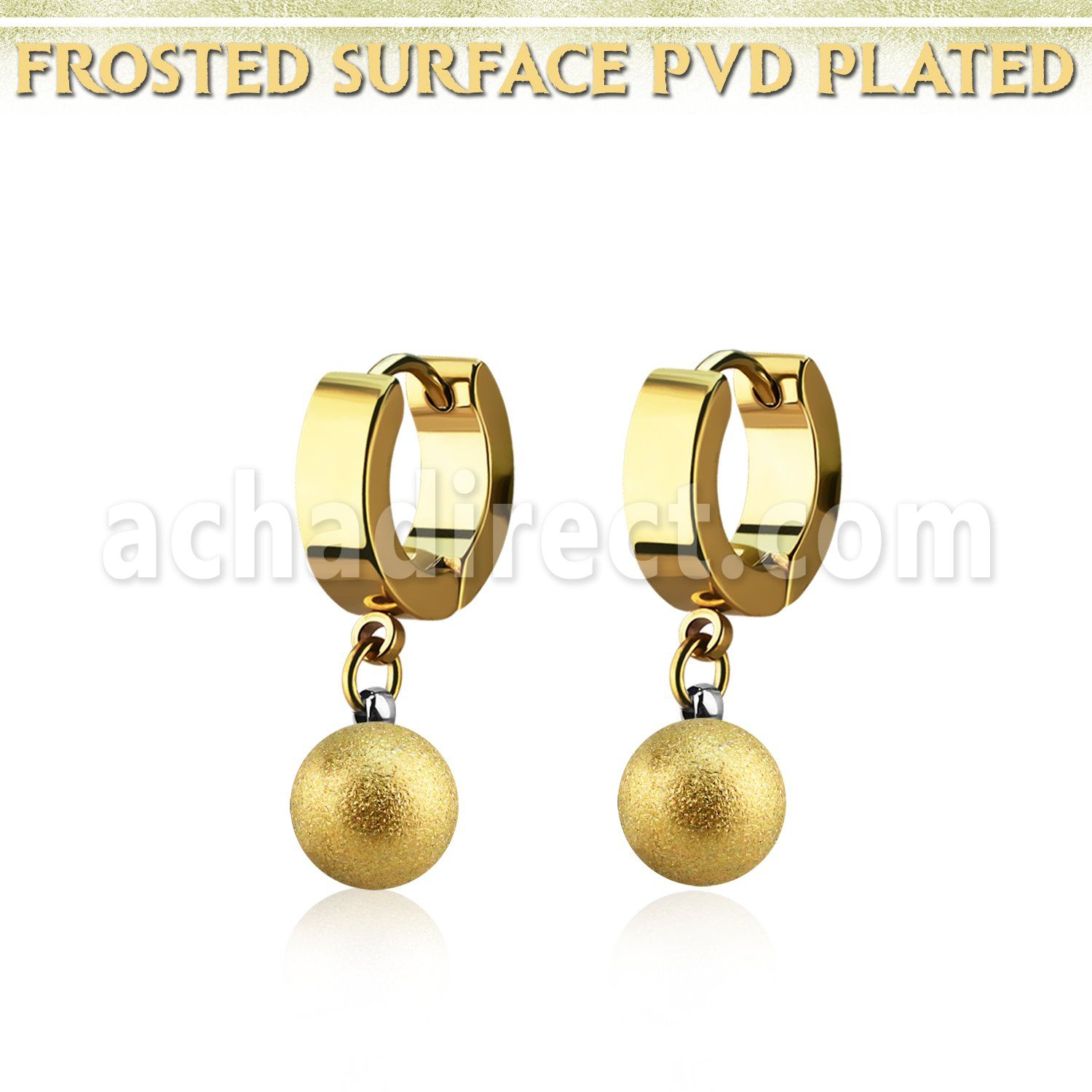 ergfot8 pendiente huggie oreja acero inoxidable pvd dorado bola 8mm superficie efecto esmerilado venta