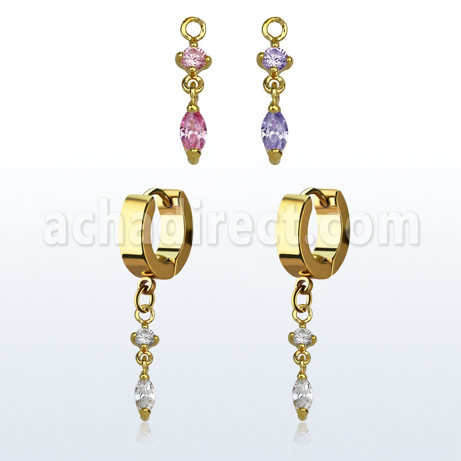 ergz522 pendiente huggie oreja acero inoxidable pvd dorado colgante zirconia ovalo distribuidor