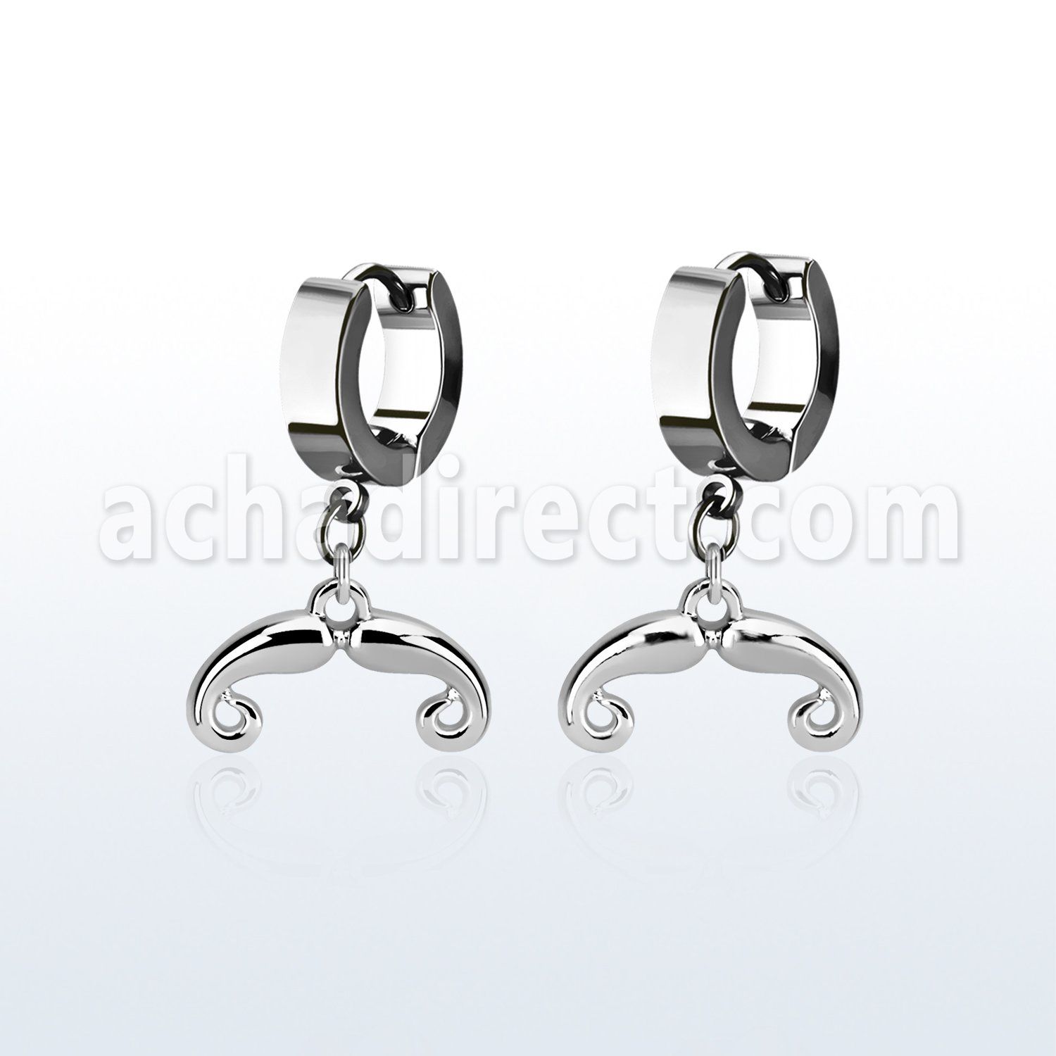 erh516 par pendientes huggie oreja acero inoxidable brillo espejo colgante bigote frances mayorista