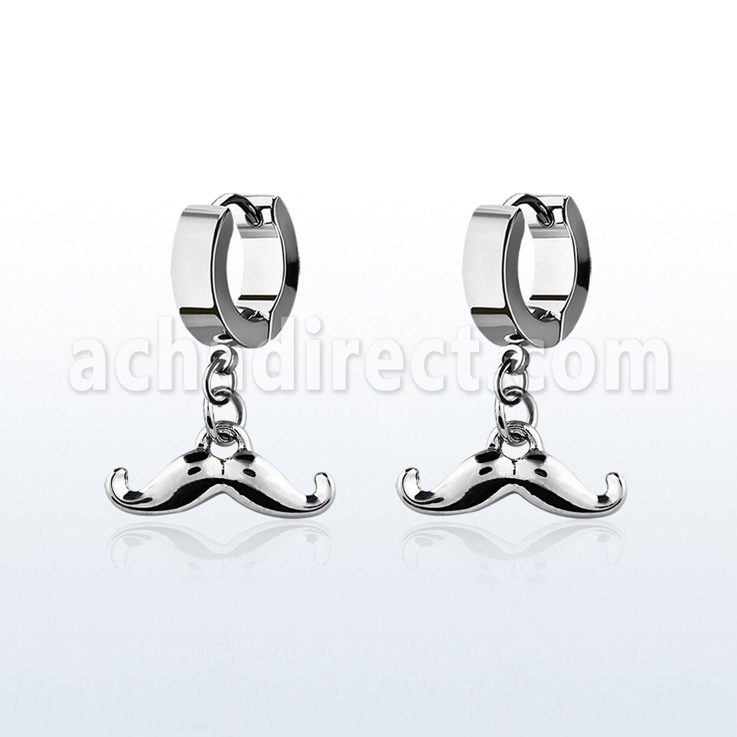 erh517 par pendientes huggie oreja acero inoxidable brillo espejo colgante volteado bigote al por mayor